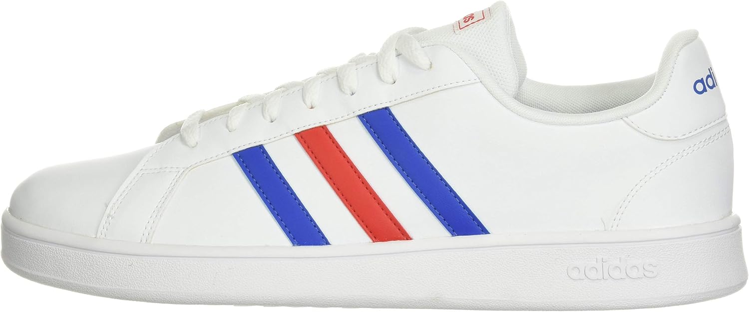 adidas Men's Grand Court Base Fashion Sneakers White/Blue/Activered 8.5