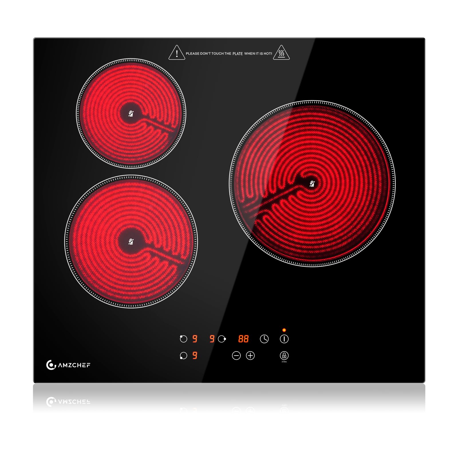 Piano Cottura Vetroceramico AMZCHEF 60cm 3 Fuochi - Doppia Zona 2400W, 9 Livelli, Timer E Blocco Sicurezza - 6
