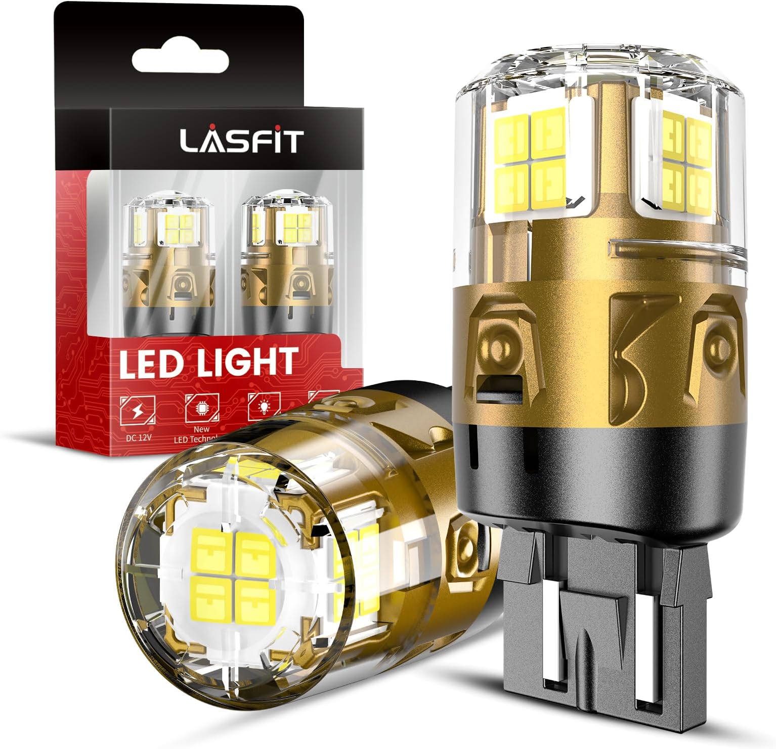 LASFIT 7443 7440 LED Bulbs Reverse Backup Light, 7444 7444na White T20 Daytime Running DRL Parking Lamp L-7440 W21W WY21W 6000K for Automotive Replacement, Plug and Play, Pack of 2