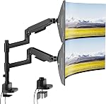 PEGZONE Arme de double moniteur pour 17-49-49, Moniteurs ultralarge, Supports de double moniteur lourd 44 lbs, support de bureau vertical à gaz de ressort à mouvement complet, 75/100 VESA Mont, blanc
