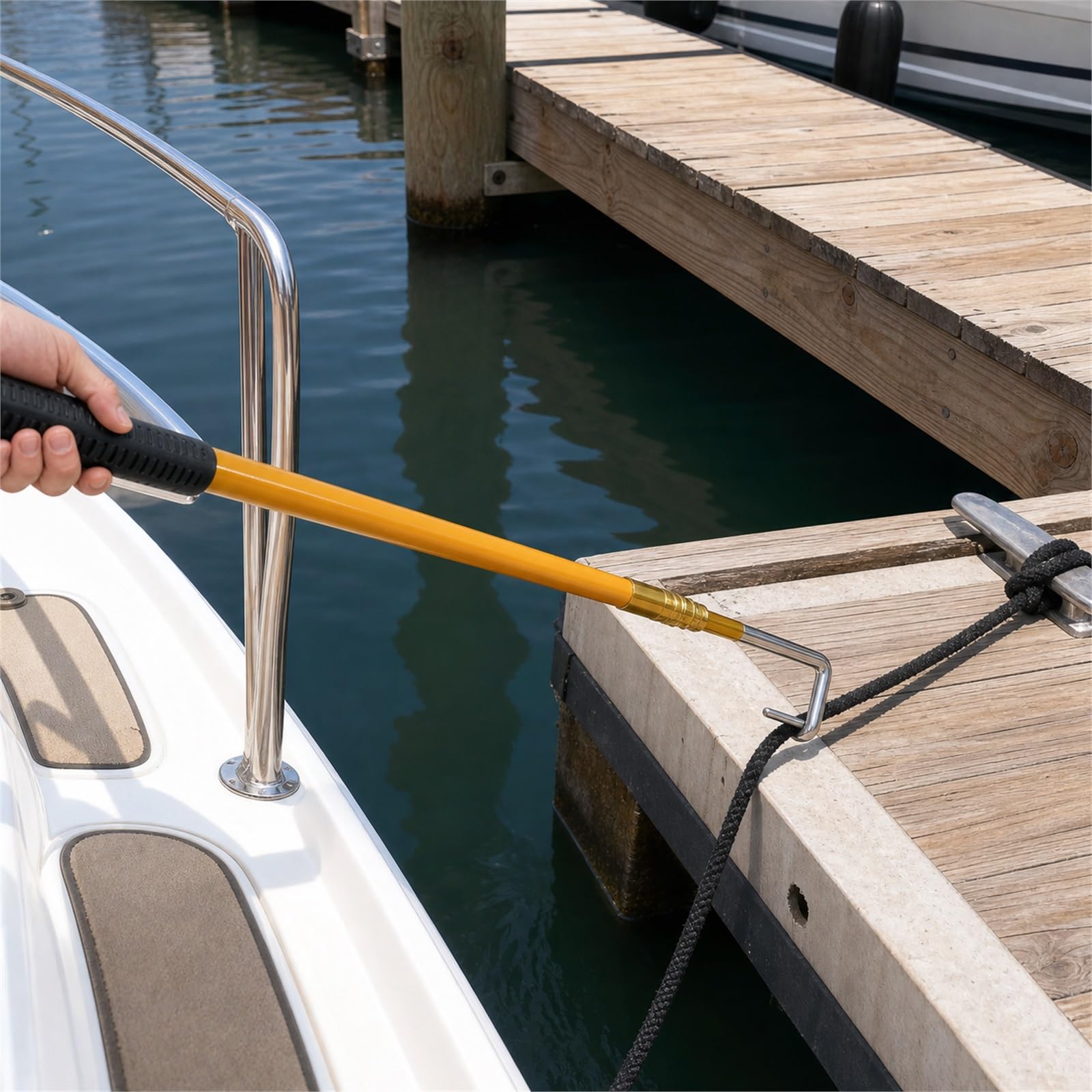 Asta telescopica per Gancio da Barca,Mezzos Marinaio Nautico ad Alta Resistenza,Mezzos Marinaio telescopico Nautico,Rubber Handle,Lightweight,per ormeggi e Accessori