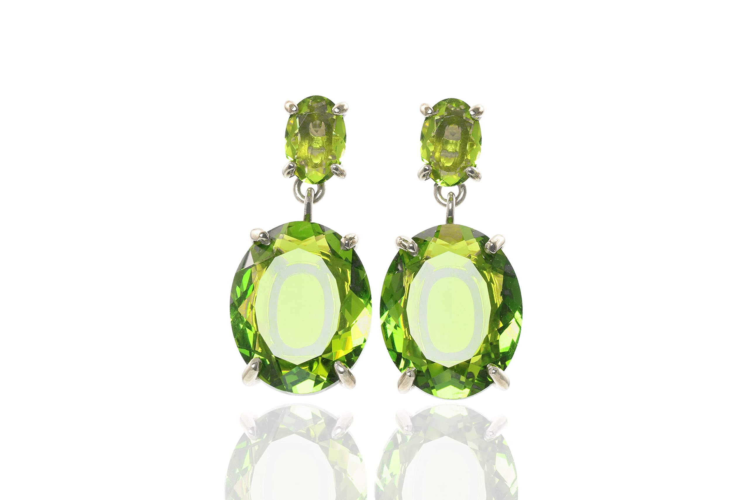 Anemone Pendientes de Peridot - Ovalada Doble Piedra Grandes Pendientes Colgantes - Lujosa Agosto Joyas de Nacimiento, Joyas de Piedras Preciosas, Joyas de Regalo para las Mujeres - Elija su Material