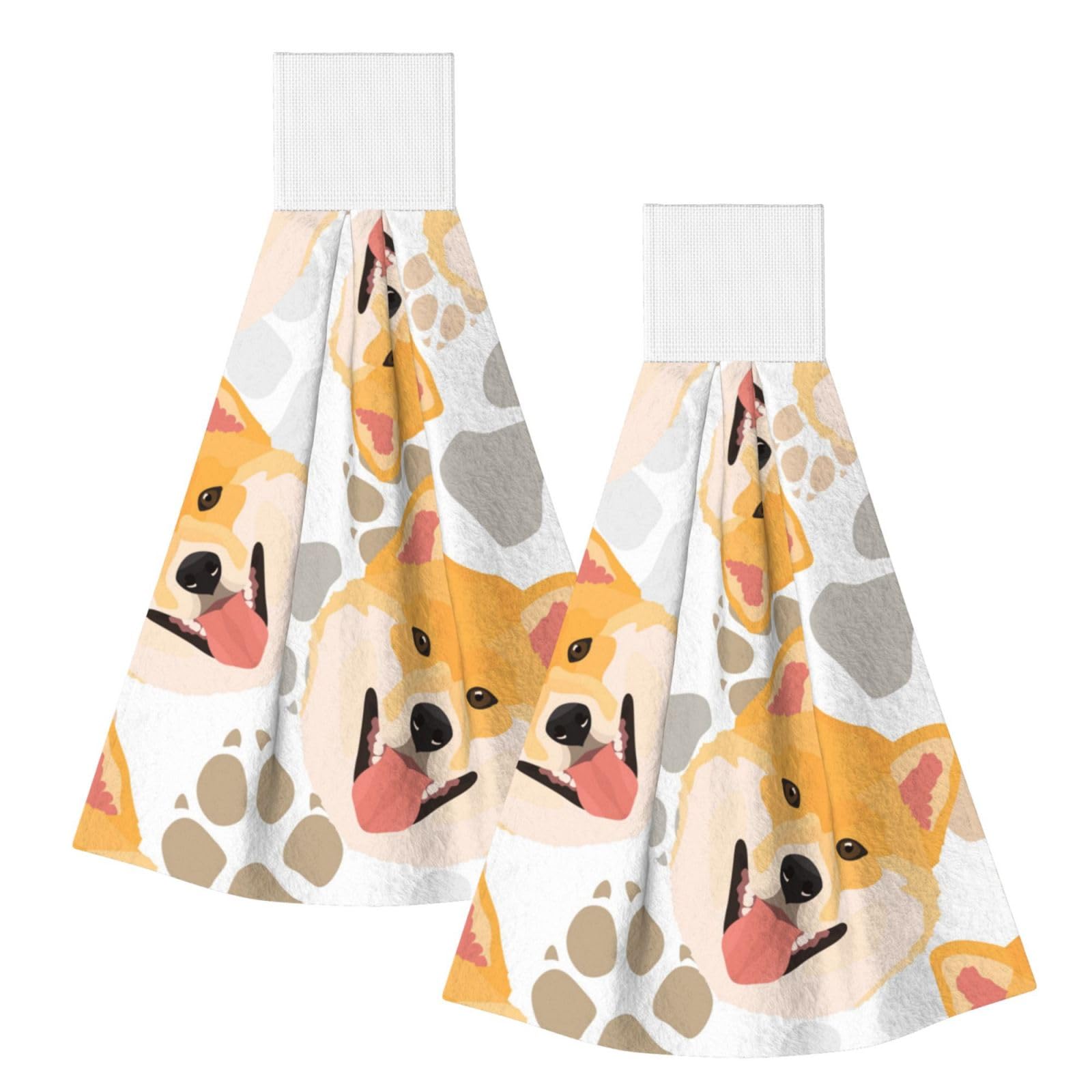 DOPKLNA Shiba Inu, 2 Pcs Hanging Coral Fiber Hand Towels for Bathroom, Absorbent Kitchen Towels
