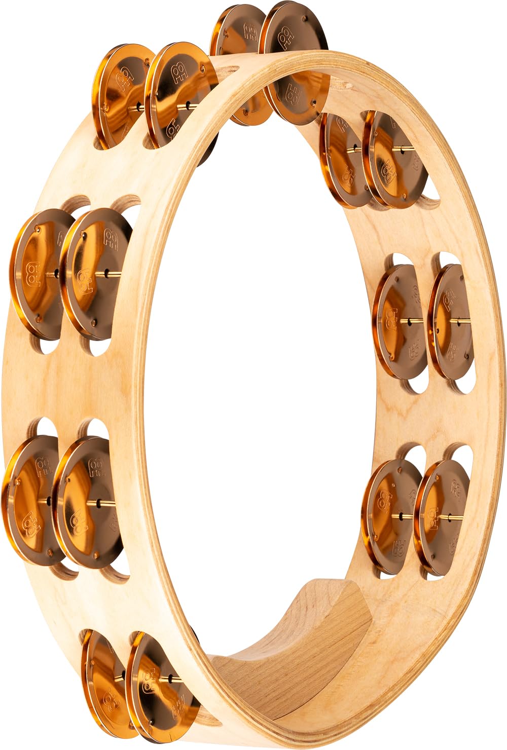 Meinl Percussion Artisan Wood Tambourine - 2-reihiges Tamburin - Durchmesser 10 Zoll - Ahorn / Bronze, Natur (AE-MTA2BO) | Tamburin mit 2 Reihen Jingles, mit ergonomischem Griff, Durchmesser 10 Zoll, Ahorn und Bronze