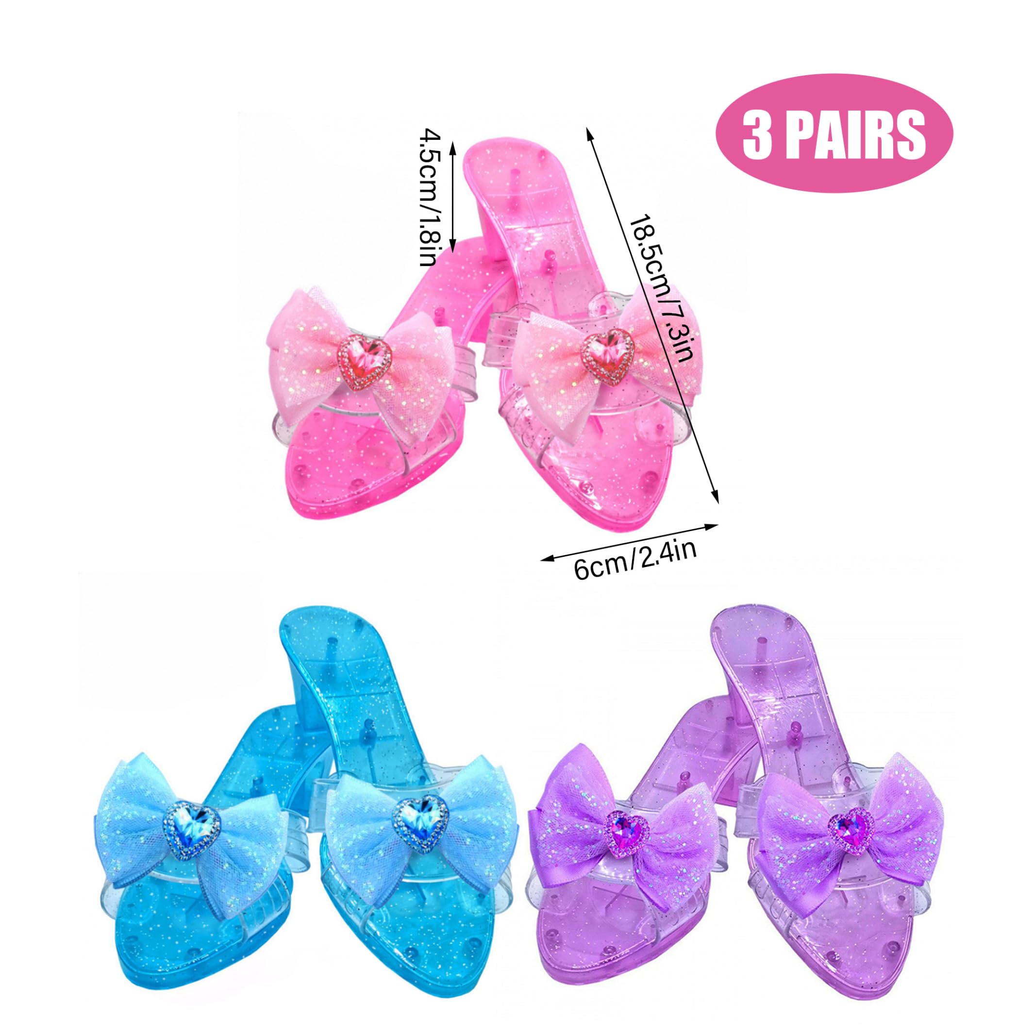3 Pares de Tacones de Princesa para niñas pequeñas, Zapatos de Vestir Brillantes para niños con Lazos para Juegos de simulación