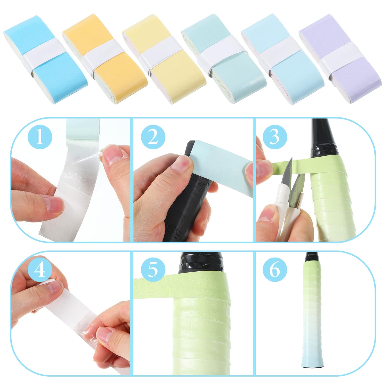 Paquete de 6 cintas de agarre para raqueta de tenis, antideslizante, absorbente, para tenis, pickleball, bádminton, golf, bate de béisbol, color degradado