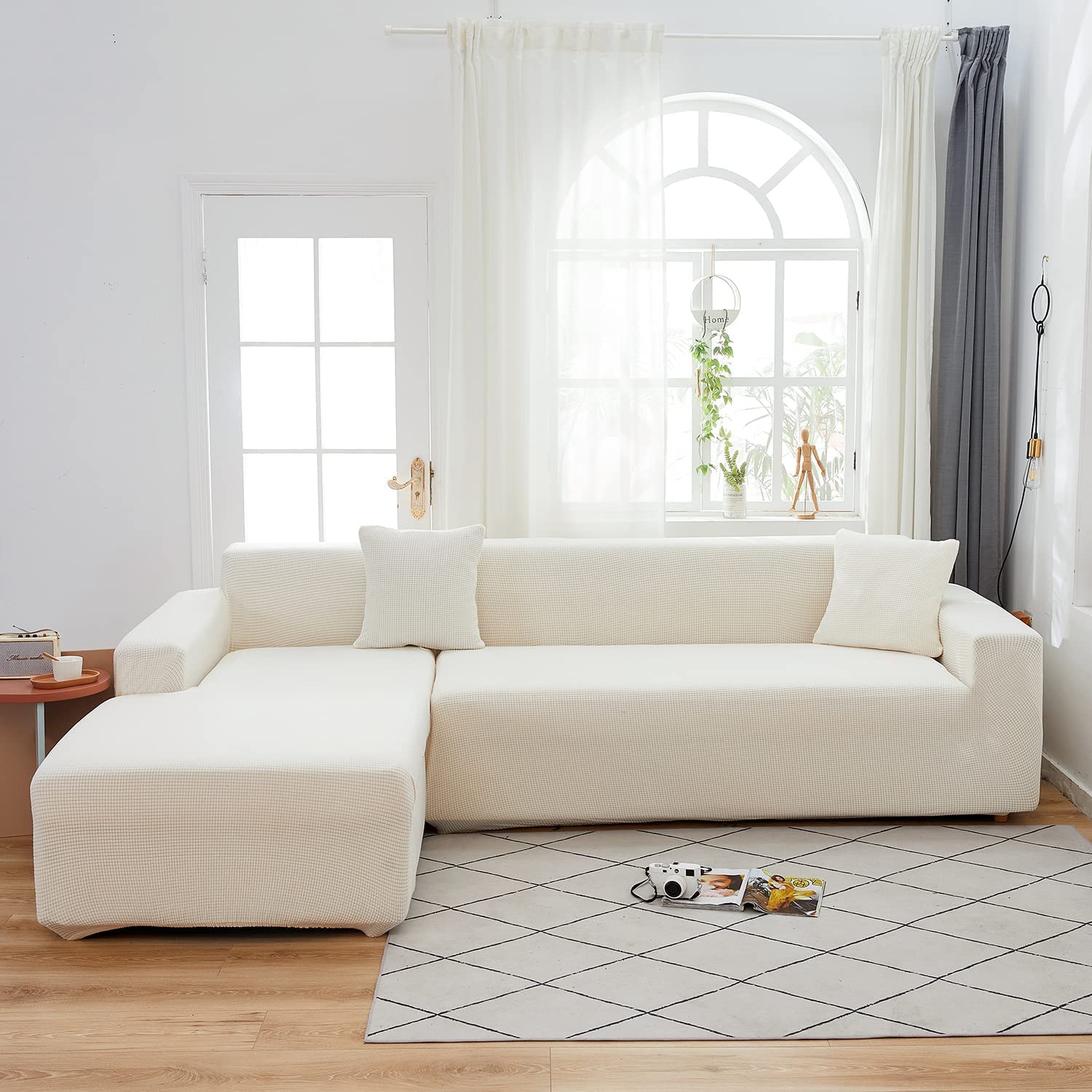 Housse extensible pour canapé taché 3 places imperméable crème