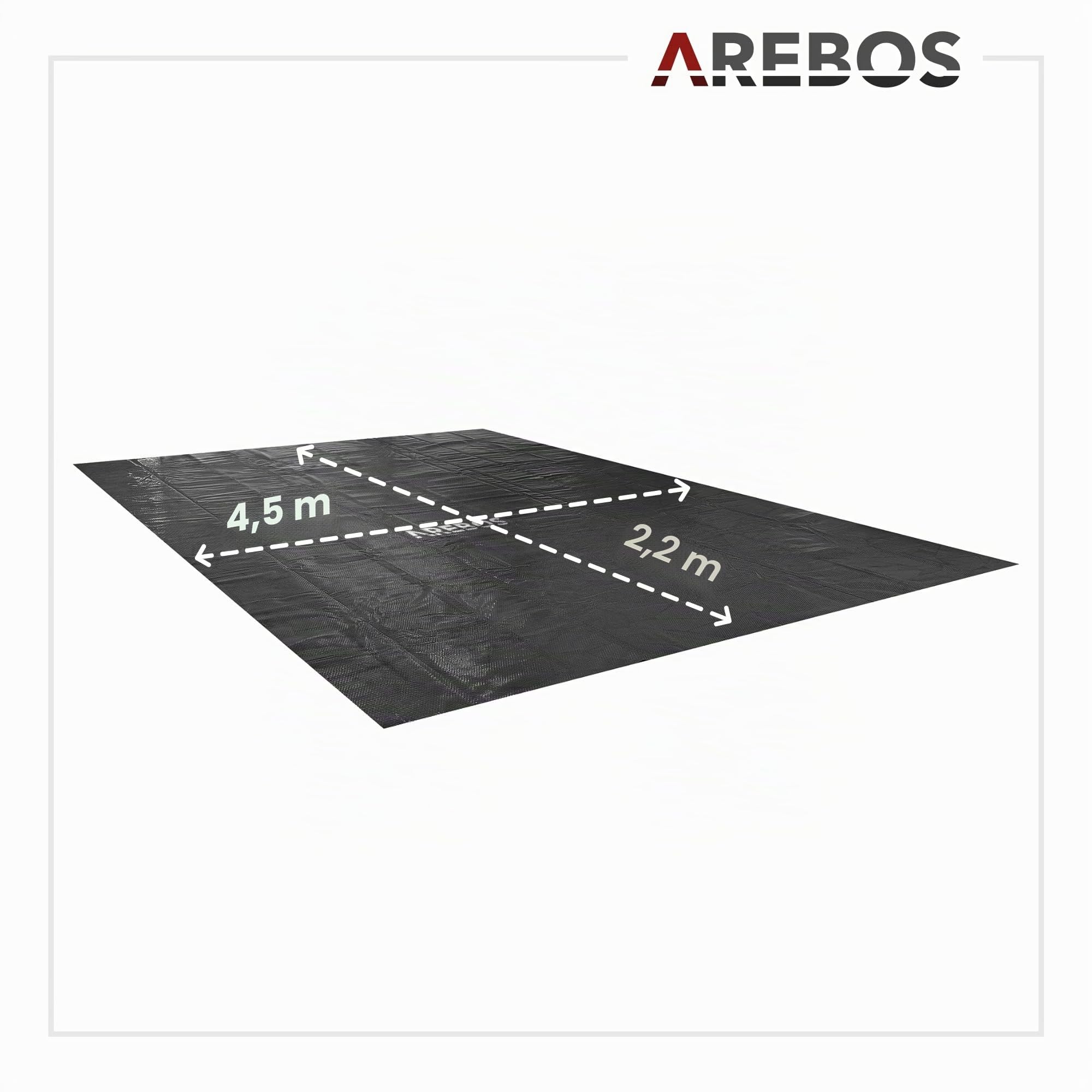 Arebos Pool bâche/Couverture Solaire | Bâche Solaire carrée Ø 4,5 x 2,2 m Noir | Bâche Solaire épaisseur 120 µm | Rouleau Solaire découpable | Chauffage de Piscine pour Chauffer l'eau