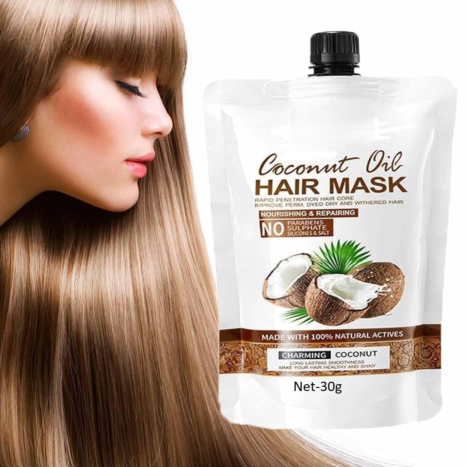 Coconut Oil Hand Foot & Hair Mask Set with Vitamin E – Repair & Moisturize Dry Cracked Skin – Whitening Sheet Masks with Moisturizing Gloves Socks & Hair Mask – For Women & Men – Combo 3 in 1 (Hand, Foot & Hair) 2