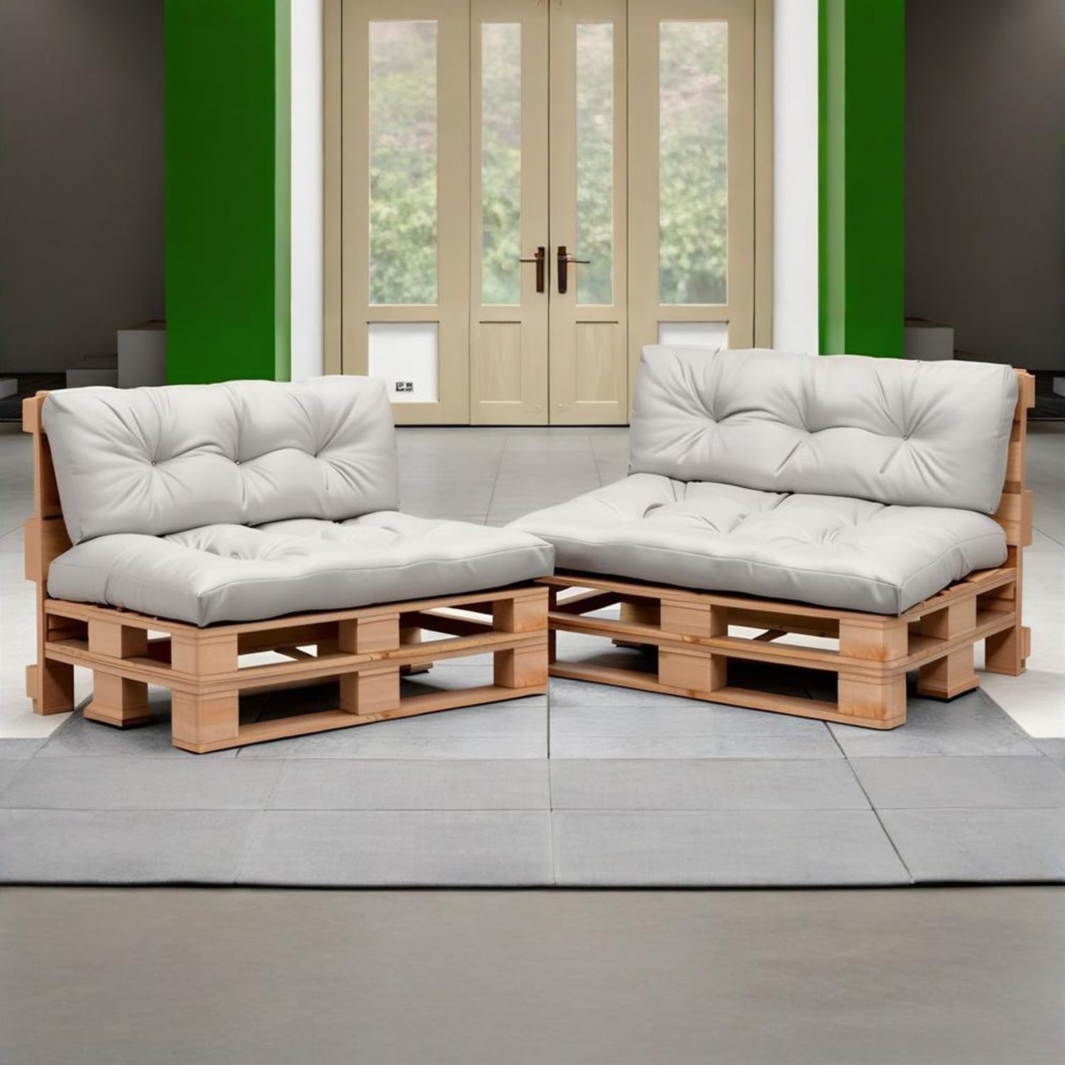 Cojines Palets 120×80 120×60 80×60 100×60 Exterior 2-Piezas Cojín de Palé Impermeables Cojines for Sofas de palets Asiento, Respaldo de Jardín y Terraza(Negro,80x80+80x40cm)