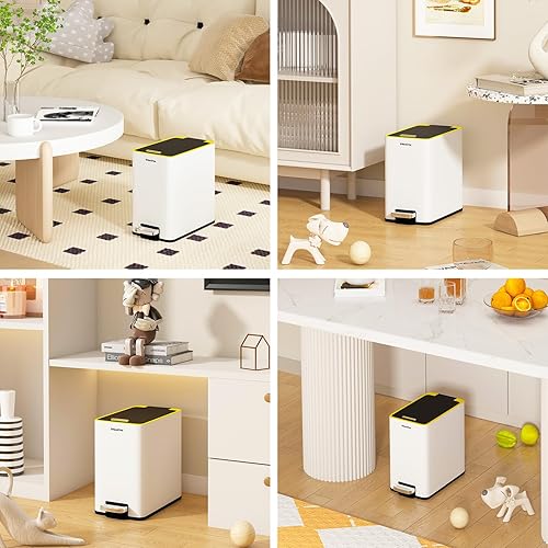 Miniatura 6 de Basurero de baño de acero inoxidable con tapa, cubo de basura de 2.6 galones con pedal de pie, cubo de basura pequeño de cierre suave con tapa para