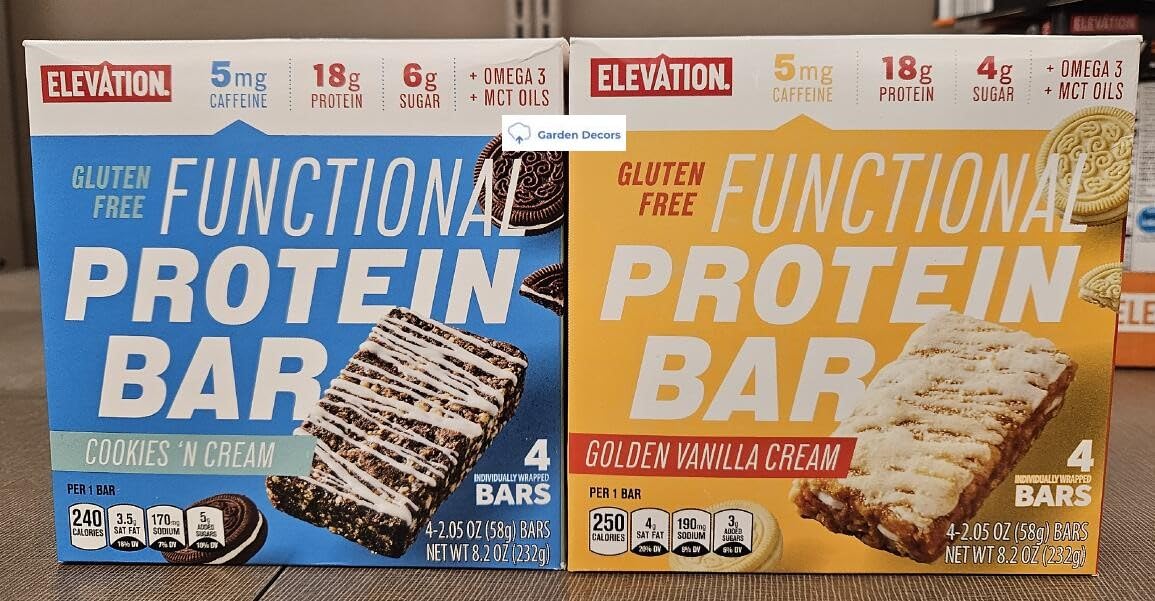 Generic Elevation Gluten Free Functional Protein Bar Cookies N Cream & Golden Vanilla Cream 8.2oz 232g (Two Boxes)