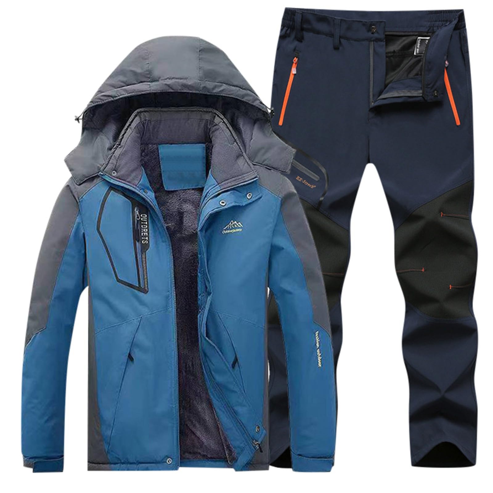 Generisch Abbigliamento da sci da uomo invernale antivento giacca con cappuccio e pantaloni, adatto per abbigliamento casual da sci all'aria aperta