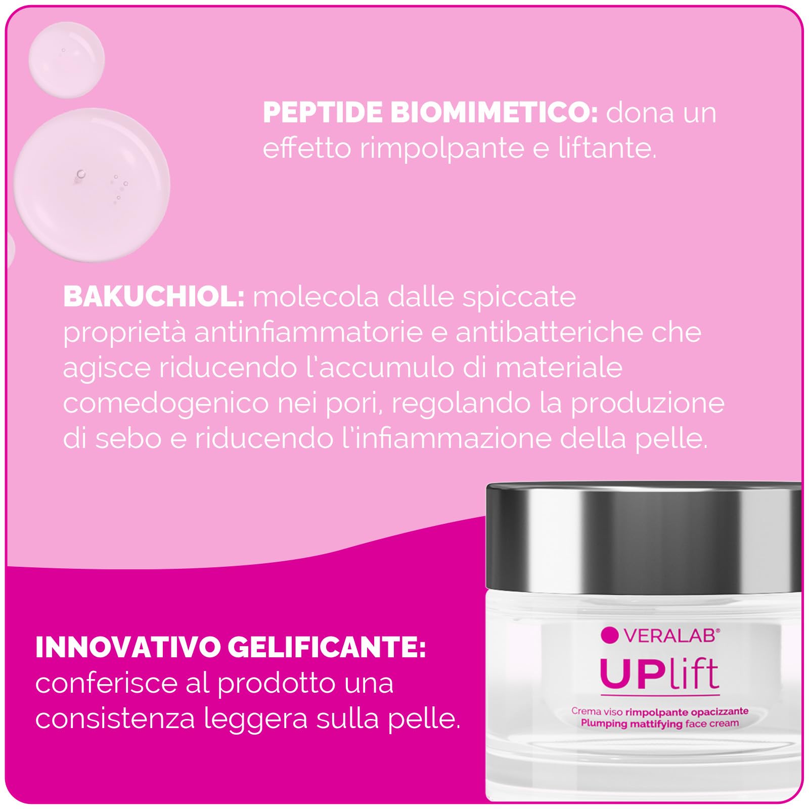 Veralab Uplift, Crema Viso Rimpolpante Opacizzante ad Azione Purificante, Anti-Rughe e Anti-Age per Pelli Miste