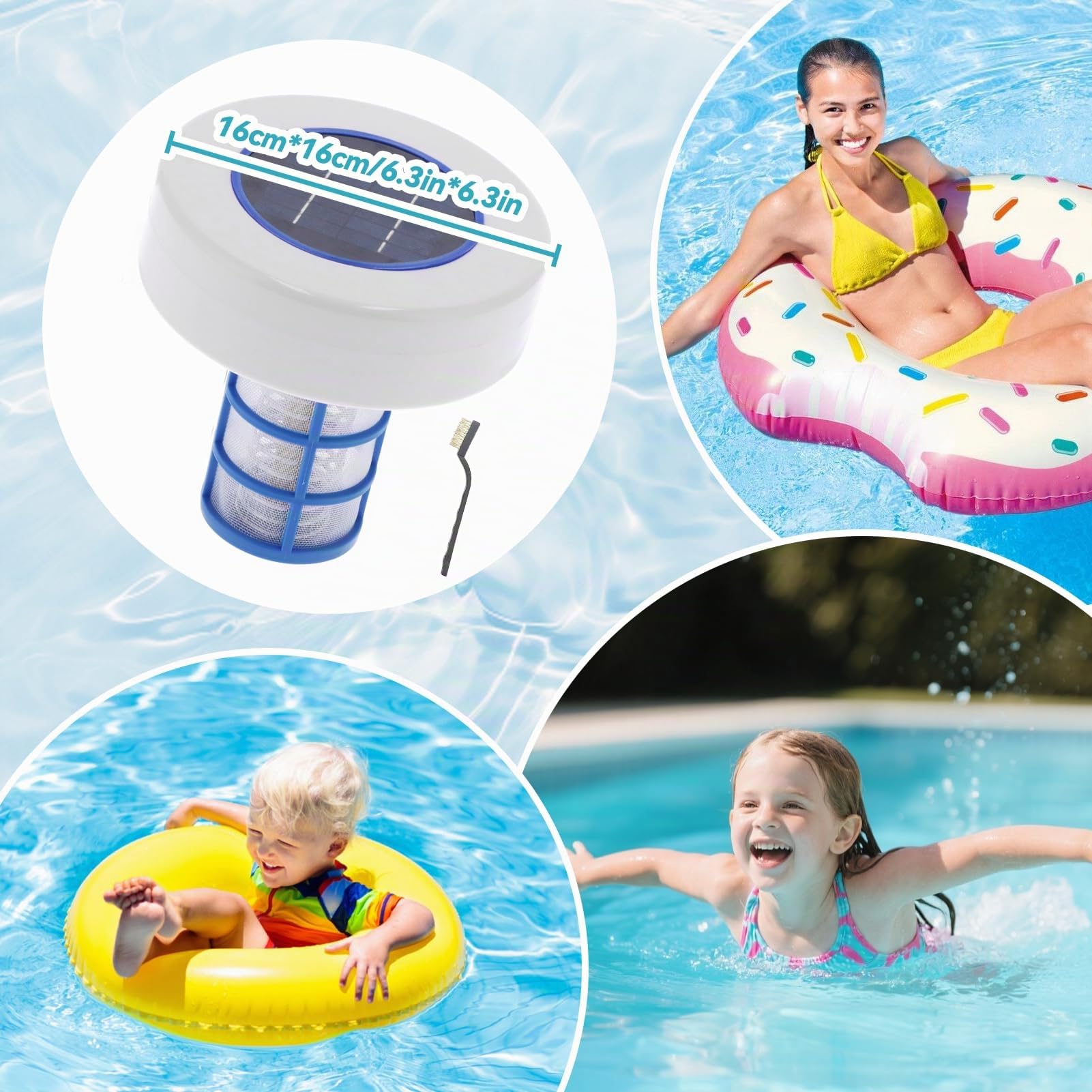 Ionizzatore solare per piscine pulitore galleggiante ad alta efficienza per piscine rame argento ioni purificatore di acqua di sicurezza compatibile con piscine di acqua dolce e salata e SPA, laghetto