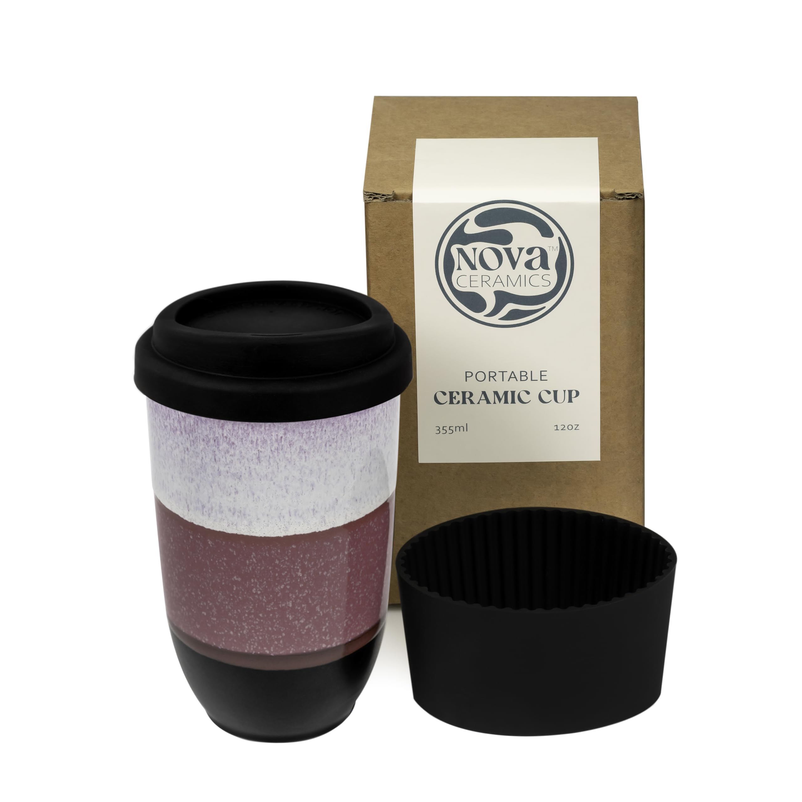 NOVA Ceramics Coffee Travel Mug – Reusable Coffee Cup – Microwave & Dishwasher Safe Coffee Green Tumbler - Gifts for Women Men Him Her – 12oz – Eclipse
