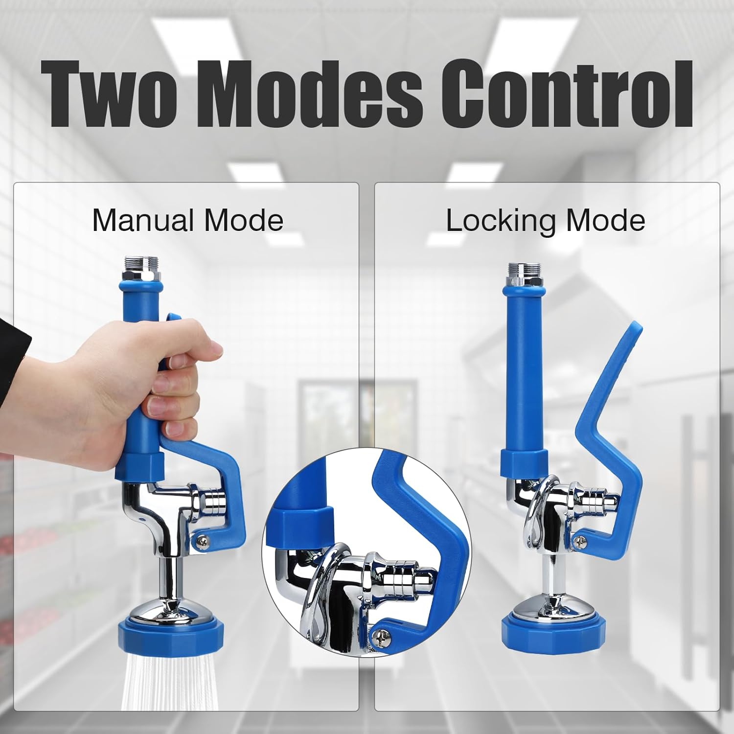 Pre Rinse Sprayer Head Commercial Sink Sprayer Pre Rinse Sprayer Valve with Handle Grip Assembly, 1.28 GPM Restaurant Sink Dish Sprayer High Pressure Sink Sprayer Replacement, Blue