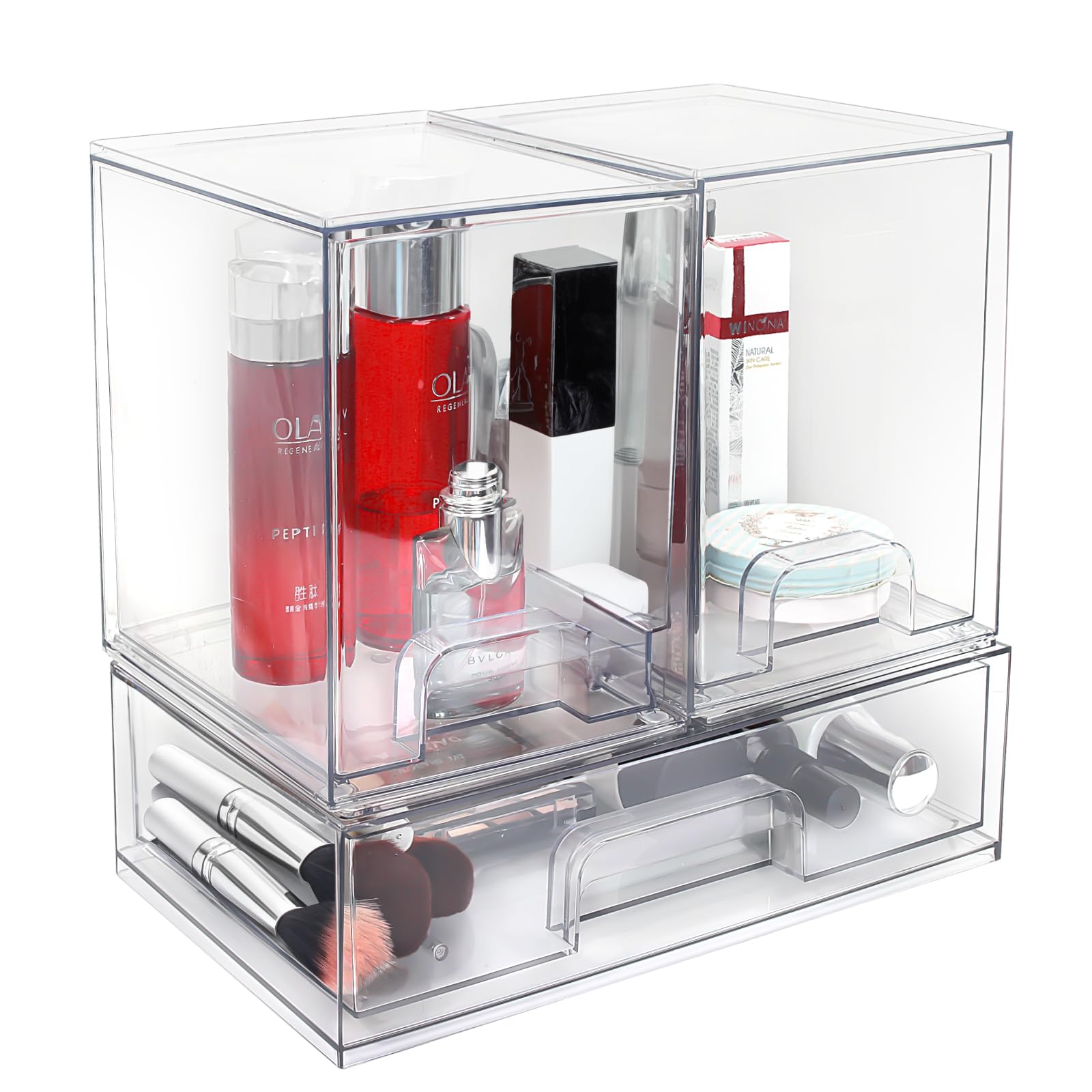Grandi cassetti impilabili, organizer per trucchi in plastica trasparente con cassetto estraibile per sotto il lavandino, dispensa, bagno, cucina e ufficio