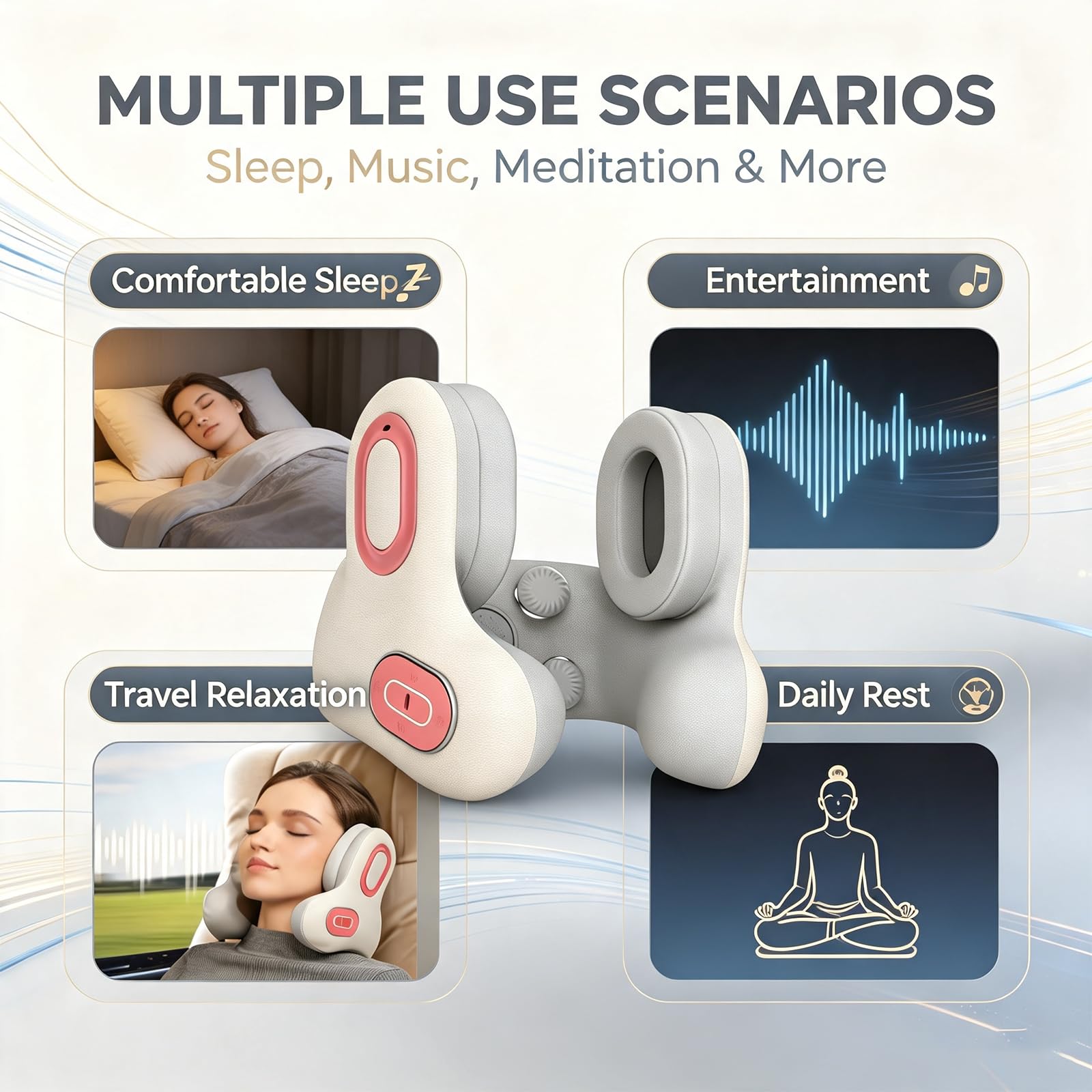 Nackenmassagegerät mit Bluetooth Kopfhörern, ANC Geräuschunterdrückung, Massierendes Nackenkissen, Nackenstützkissen Auto, Memory‑Schaum Nackenkissen Reise für Zuhause, Reisen, Büro，2 Stück