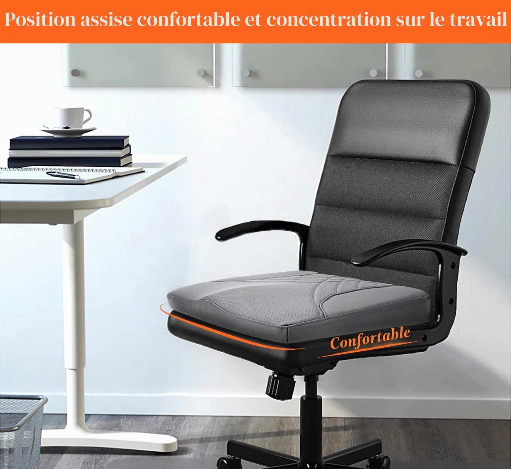 kingphenix Coussin de siège de voiture de qualité supérieure en mousse à mémoire de forme pour améliorer la vue de la conduite - Soulage les douleurs du coccyx et du bas du dos - Coussin de siège pour