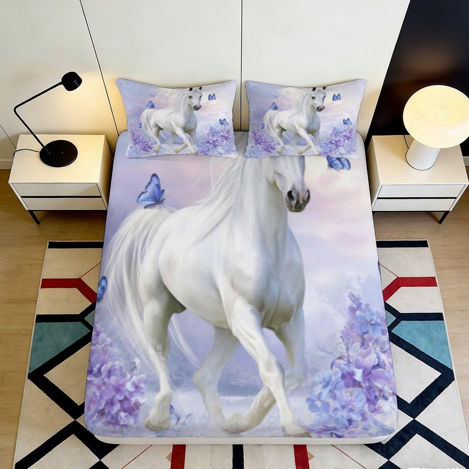 3D Printed Fantasy Unicorn Fitted Sheet Microfiber Deep Pocket Non-Slip Unicorn Mattress Fitted Cover Bedroom Bedding for Adults Teens 120x200x25cm