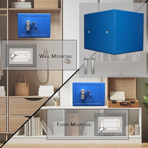 Miniatura 3 de Yuanshikj Caja fuerte de acero  Llave cerrada, 0.2 pies cúbicos pequeña caja fuerte para el hogar para dinero en efectivo y joyas (azul)