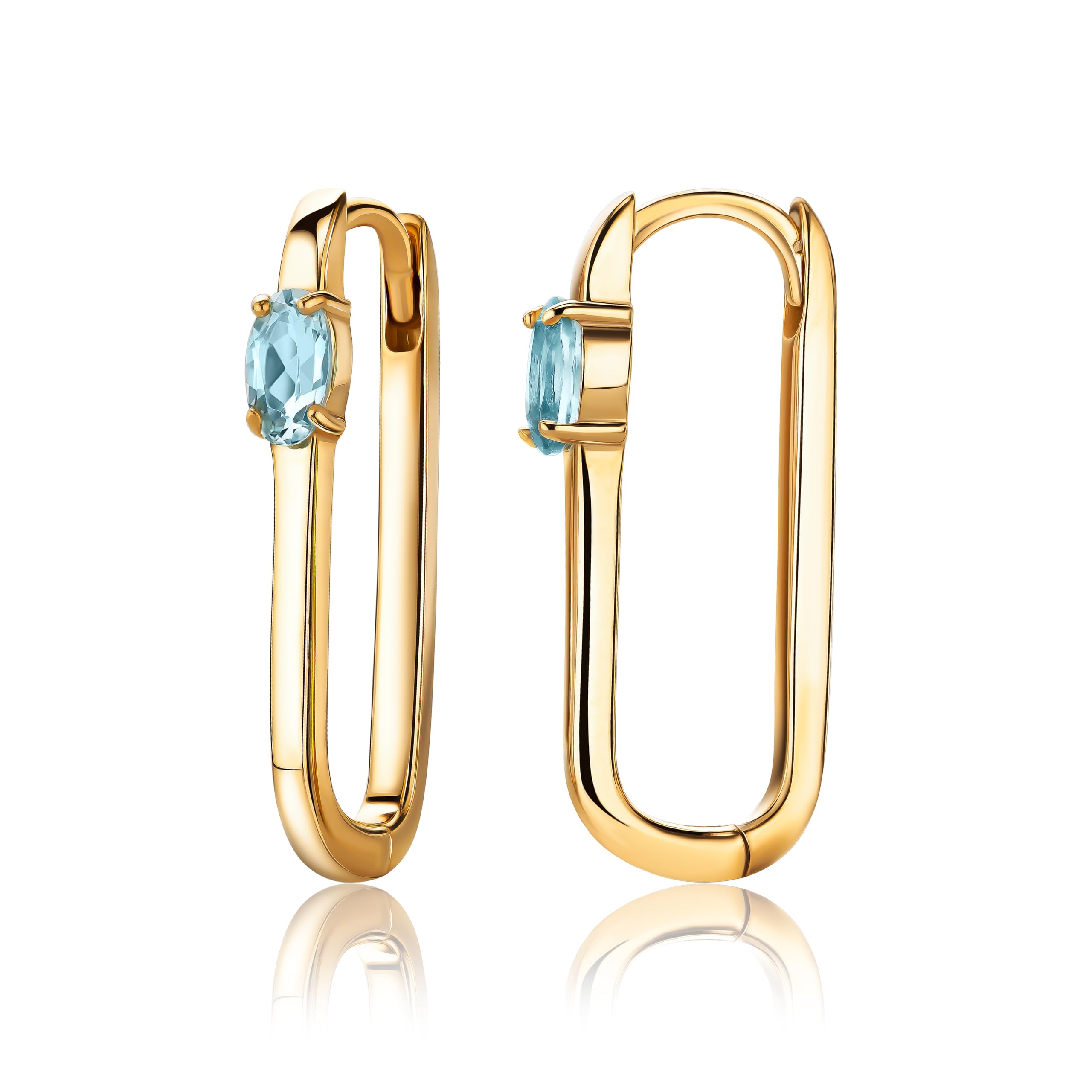 Miore Orecchini Donna Argento Placcati Oro Giallo 18KT, Orecchino cerchio Ovale in Argento 925 e Topazi Blu Naturali. Orecchino Classico anallergico.