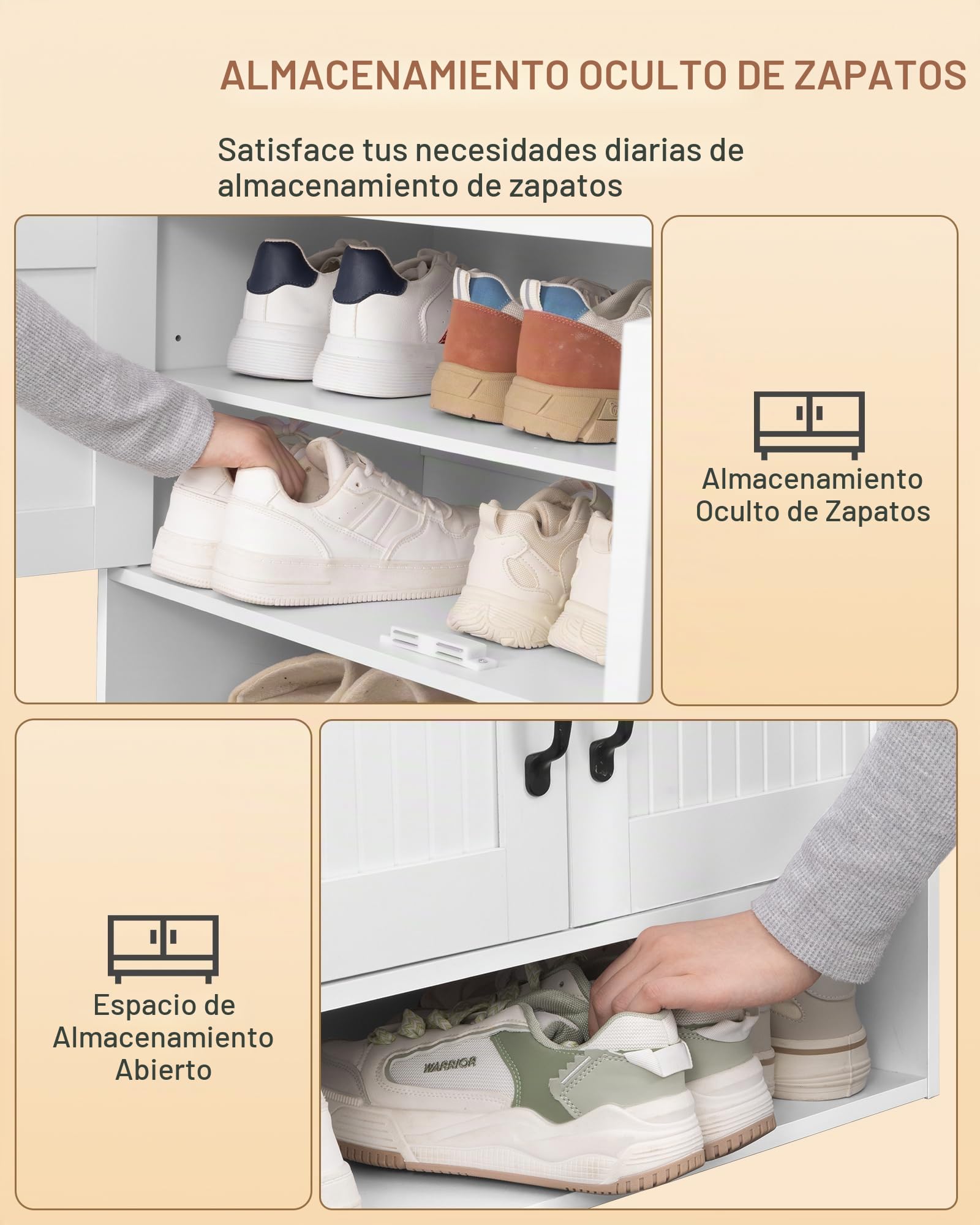 Hzuaneri Banco Zapatero con Asiento, Almacenaje, Blanco | Entrada y Pasillo, Zapatero con Compartimento Abierto y Almacenamiento Oculto, Moderno, 35x140x54cm, SB41403GY