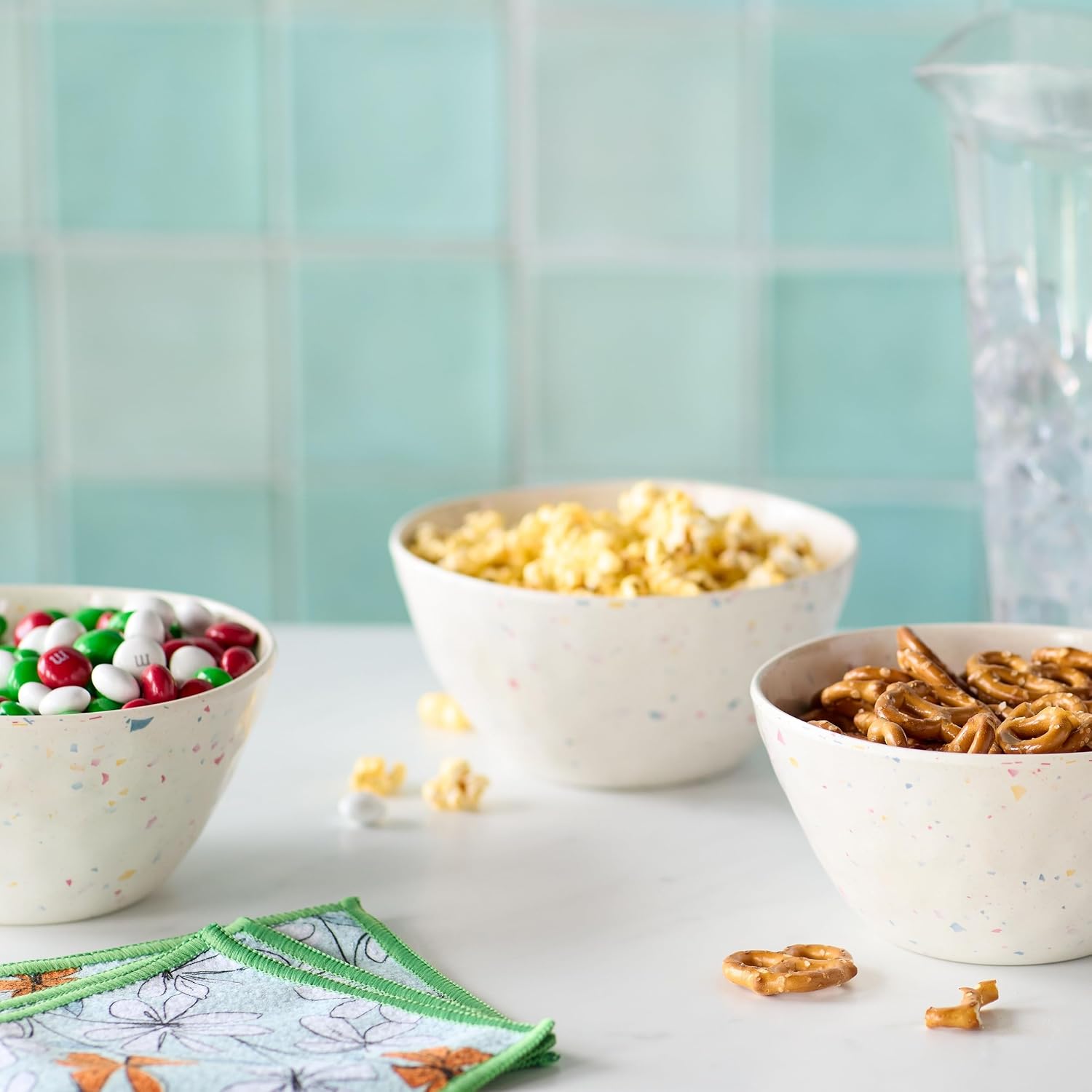 DEMDACO Decorative Snack Bowls for Nuts Fruit or Dips 3 x 6 Inch Melamine Confetti Set of 4