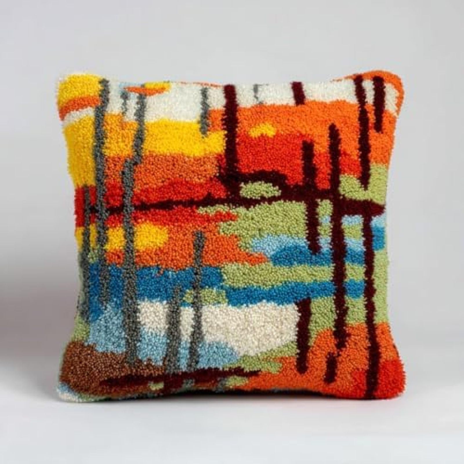 kitphoenix DIY Latch Hook Cushion Kit Petrified Woodland,Beginner-Friendly Rug Hooking Pillow Kit,Crochet Craft Cushion Cover for Home Decor,43x43 cm