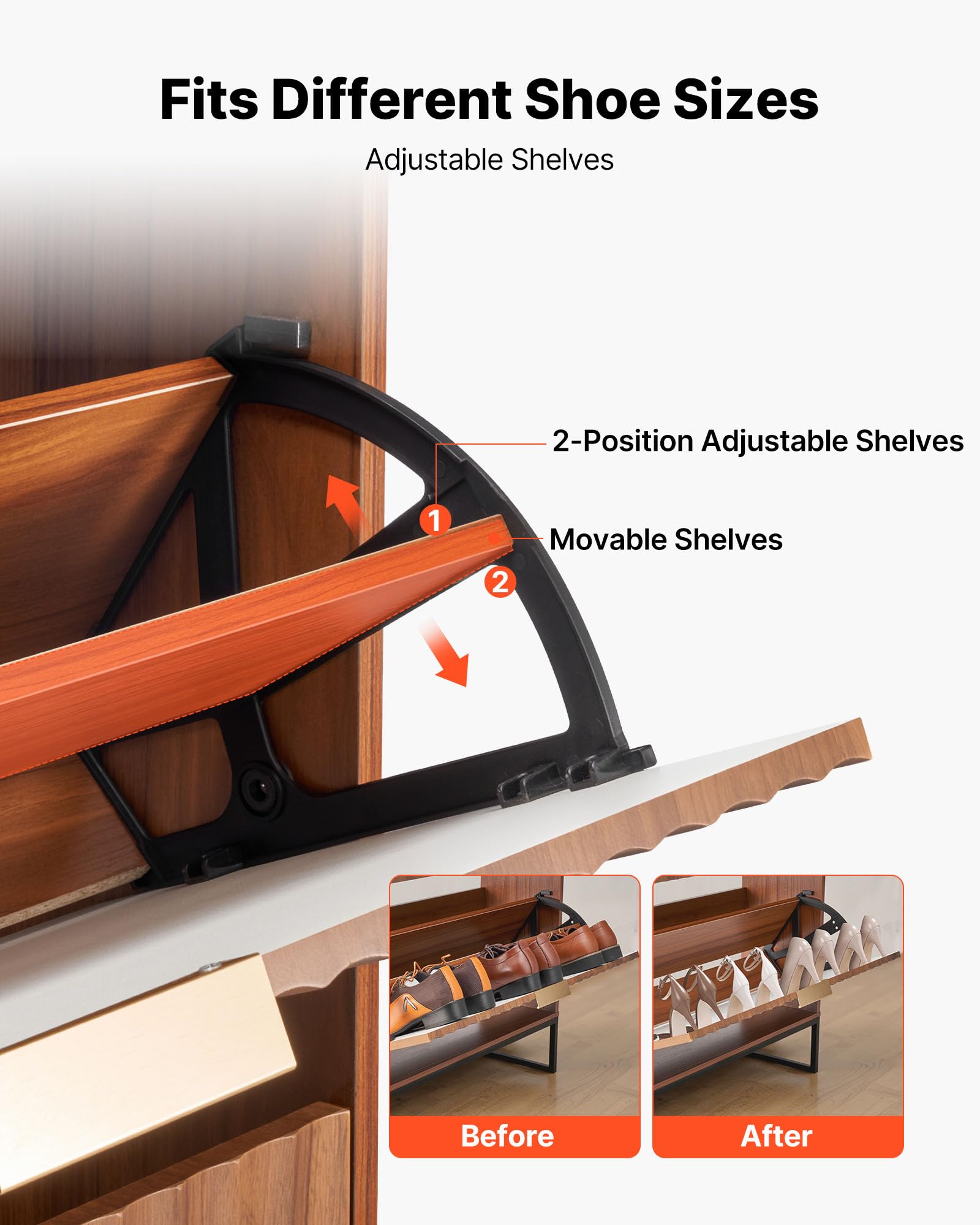VEVOR Meuble à Chaussures avec 2 tiroirs rabattables, Armoire de Rangement cannelé à Chaussures de Style Milieu de siècle avec Dispositif Anti-basculement, pour entrée, Couloir, Chambre, Salon, Noyer