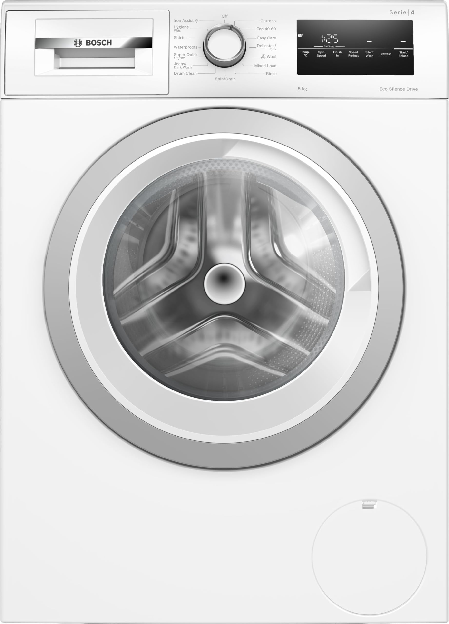 Bosch WAN28258GB Series 4, Free-Standing Washing Machine, A Rated, Front Loader, 8 kg, 1400 rpm, Iron Assist, White