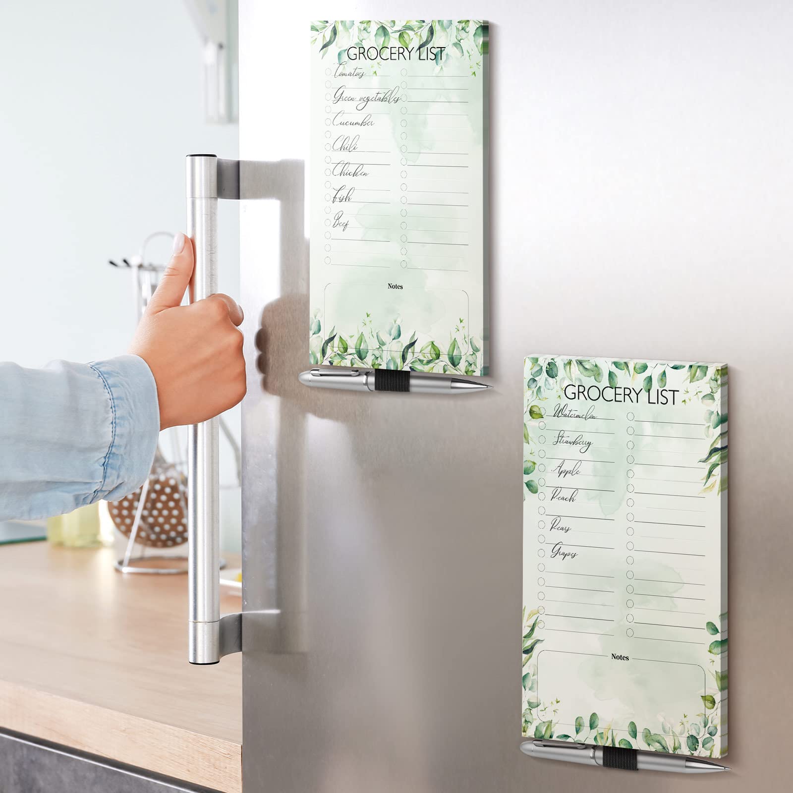 3 Style Eucalyptus Grocery List Magnet Pad for Fridge with Pen Clip Eucalyptus Shopping List Pad for Fridge Fun Memo Note Pad Office Gift for Coworkers Grocery and Tasks List Pads with Pen Holder 2