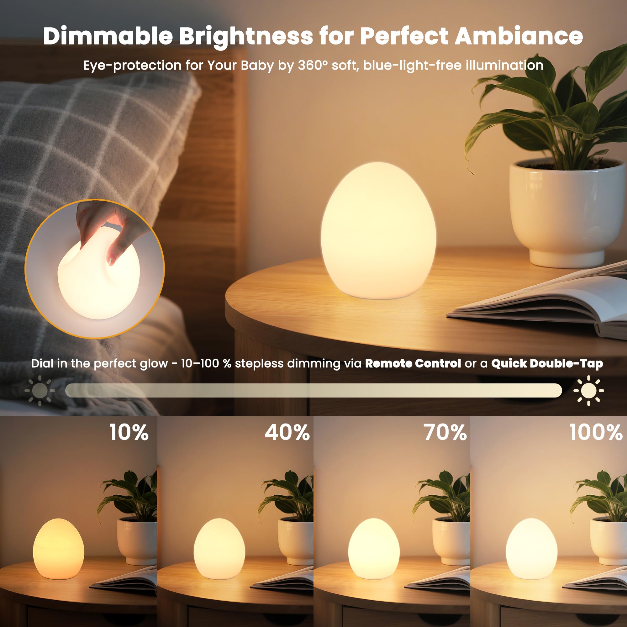 Luce notturna per bambini: 16 colori cangianti in silicone a forma di uovo per asilo, luce notturna ricaricabile touch per bambini con timer e mermory, dimmerabile, luce notturna portatile per