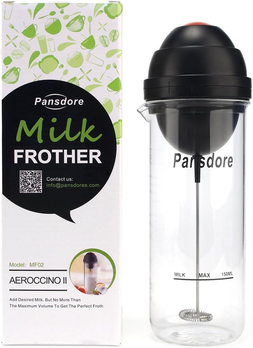 Pansdore Milk Frother Coffee Cappuccino Latte Electric Foam Master with 2AA Battery Operated 13.5 oz Glass Cup 400ml Mother's day Gift