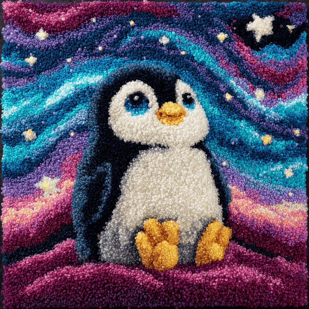 Kitquiver Latch Hook Cushion Kit,Penguin DIY Throw Pillow Cover 43X43Cm