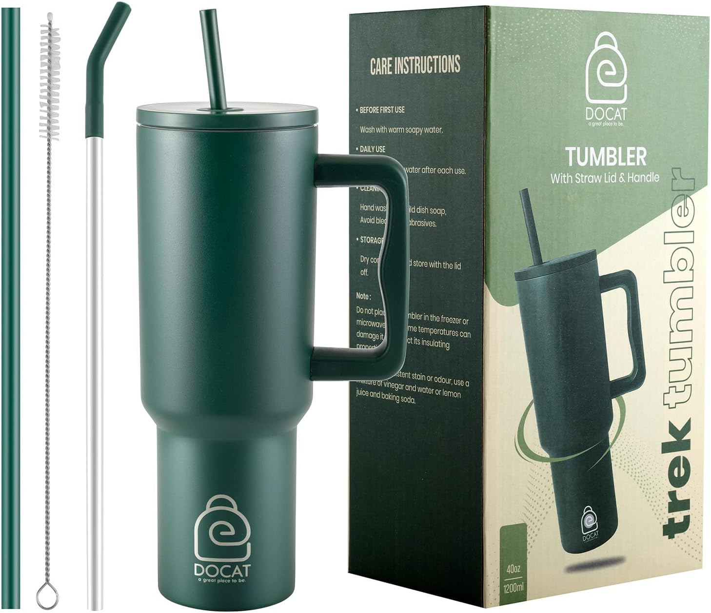 1200ML Stainless Steel Tumbler with Lid and Straw, Hot and Cold Double Insulated Sipper Mug, 100% Leak Proof Coffee Tumbler Cupholder for Office, Gym, Travelling (Hunter Green)