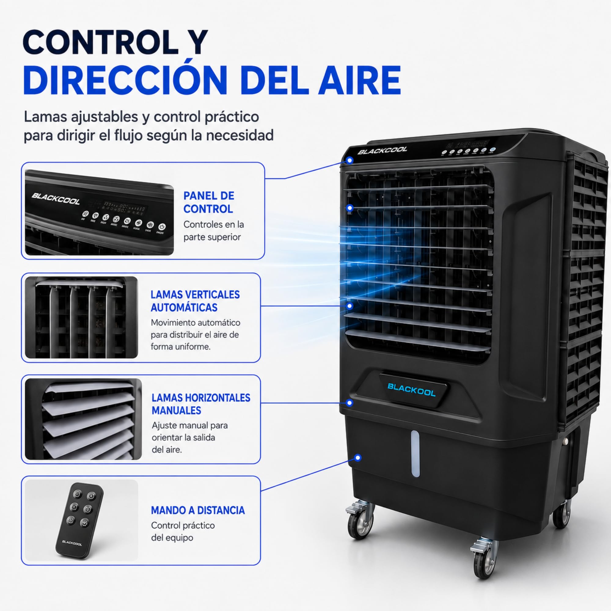 Climatizador Evaporativo Industrial VONALA BLACKOOL 22 MAXI – Enfriador de Aire Profesional con Lámpara UV y WiFi, Depósito 120L, Caudal 22000 m³/h, Cobertura 200m²