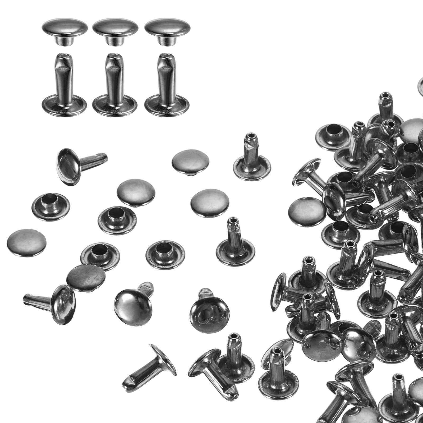 sourcing map 80 Sets Double Cap Rivets 8x10mm Carbon Steel Round Head Snaps Studs Fasteners Tubular Metal Studs for Leather Craft Repairs Decoration, Gunmetal