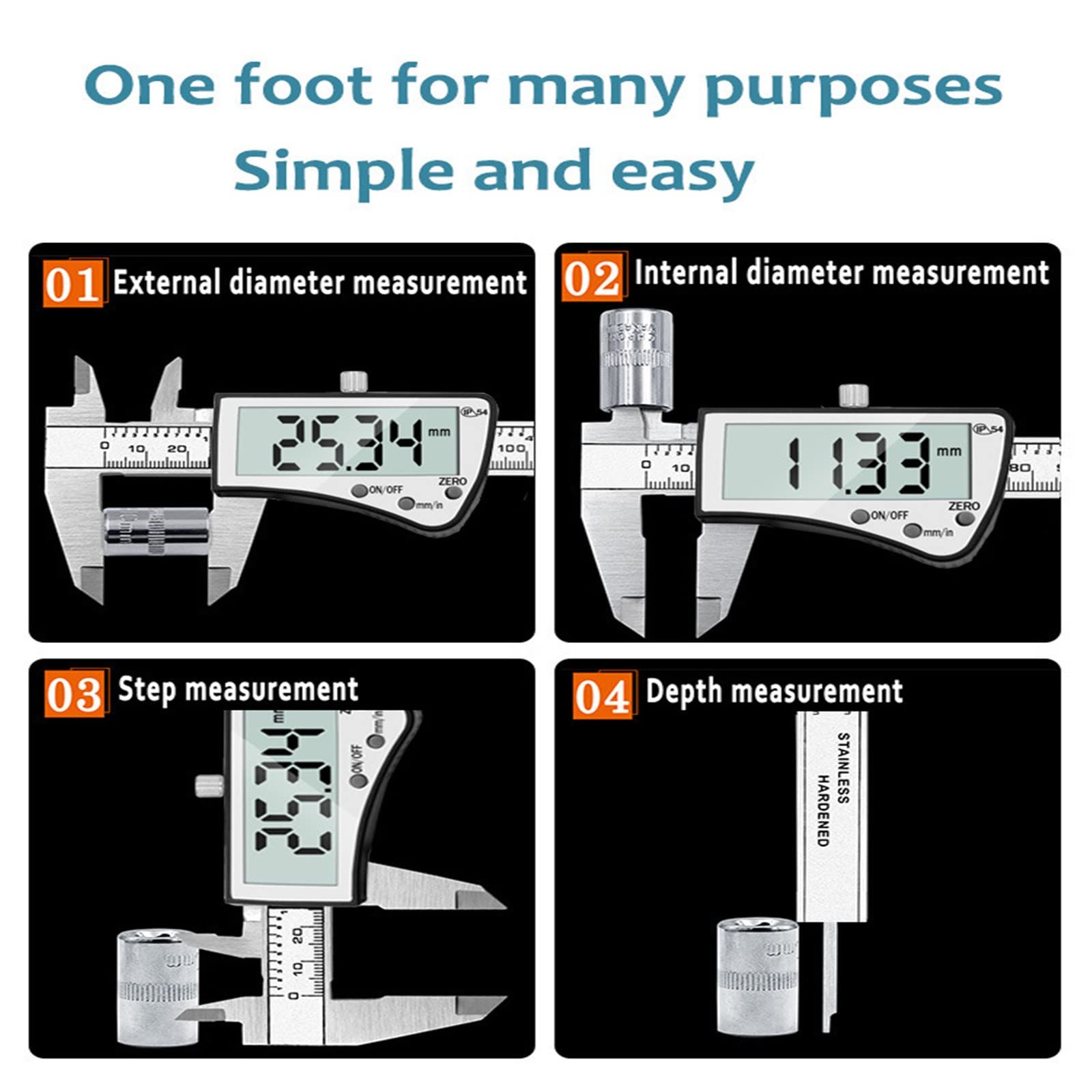Calibrador Electrónico Digital Calibre Vernier Digital De 150 Mm, Calibrador Electrónico De Acero Inoxidable para Uso Doméstico E Industrial,Noir-0-150mm