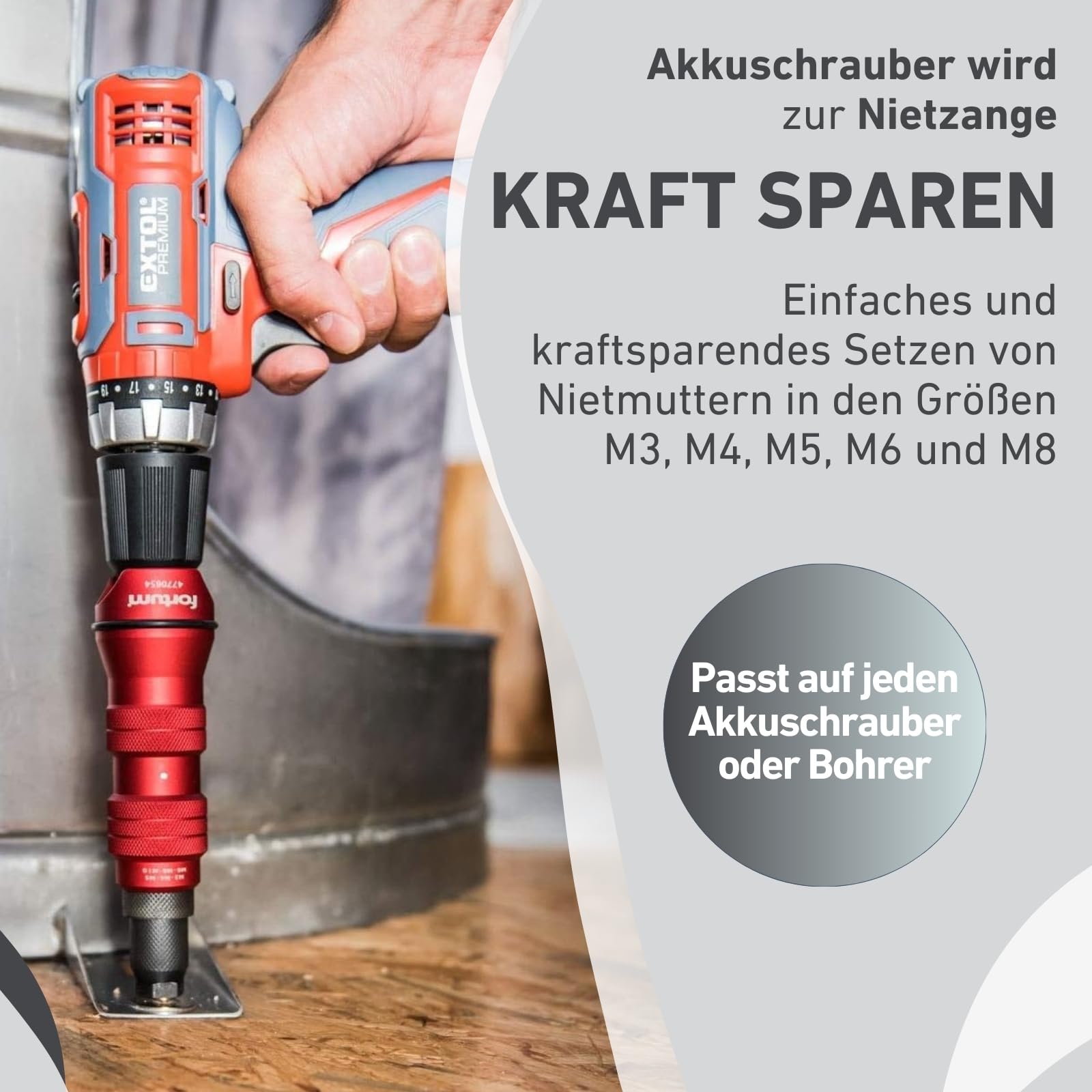 Nietmmutternaufsatz für Akkuschrauber & Bohrmaschine I Nietgerät für Nietmuttern aus Alu, Stahl & Edelstahl I Blindnietvorsatz für M3-M8 Muttern I Nietpistole Adapter