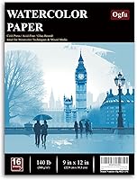 Ogfu Watercolor Paper Pad 9x12" 140lb/300GSM Cold Press 16 Sheets Acid-Free Sketchbook for Adults Kids Wet Dry Media