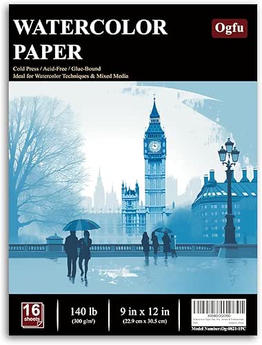 Watercolor Paper Pad, Watercolor Pad 9x12&rdquo;, 300 GSM/ 140 lb