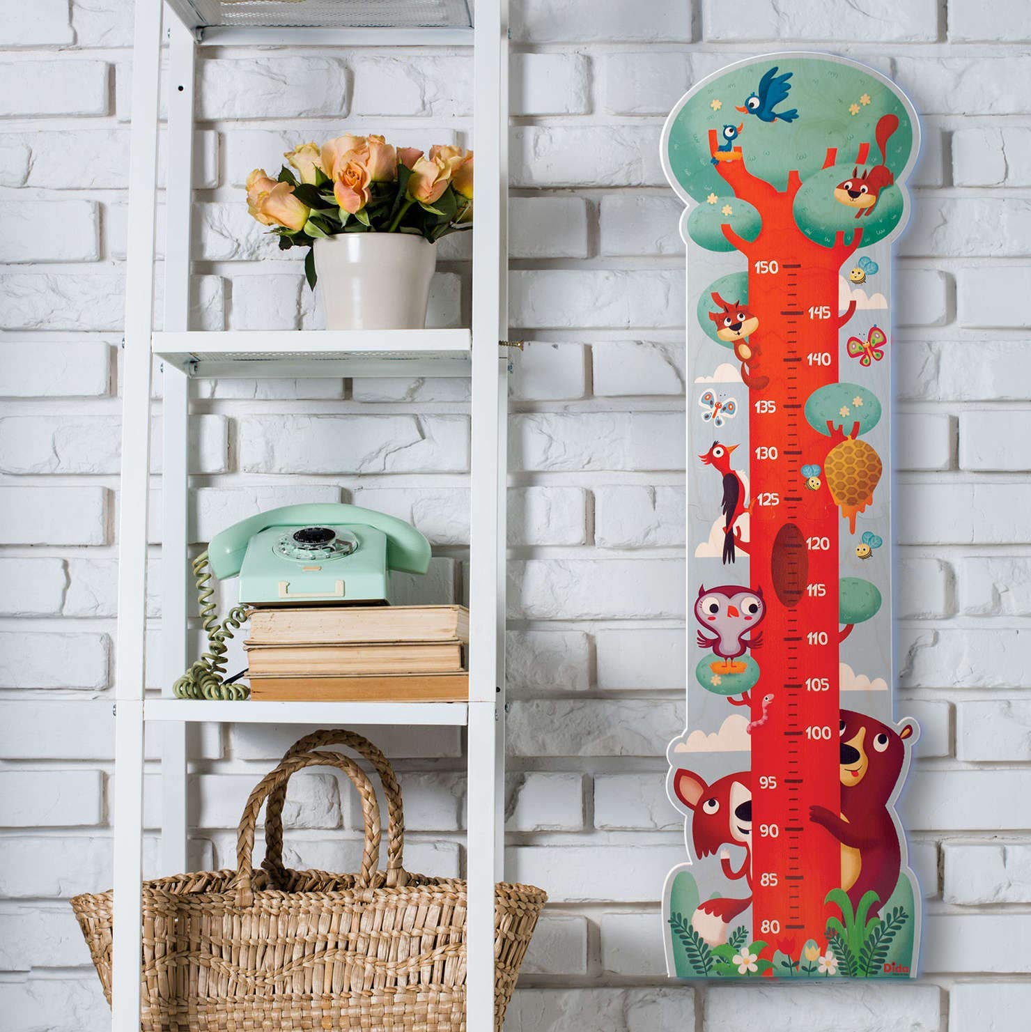Dida - Metro de Pared para Niños de Madera con Gran Árbol, Gráfico de Crecimiento hasta 150 cm, Medidor de Altura Infantil Ideal para la Habitación Infantil