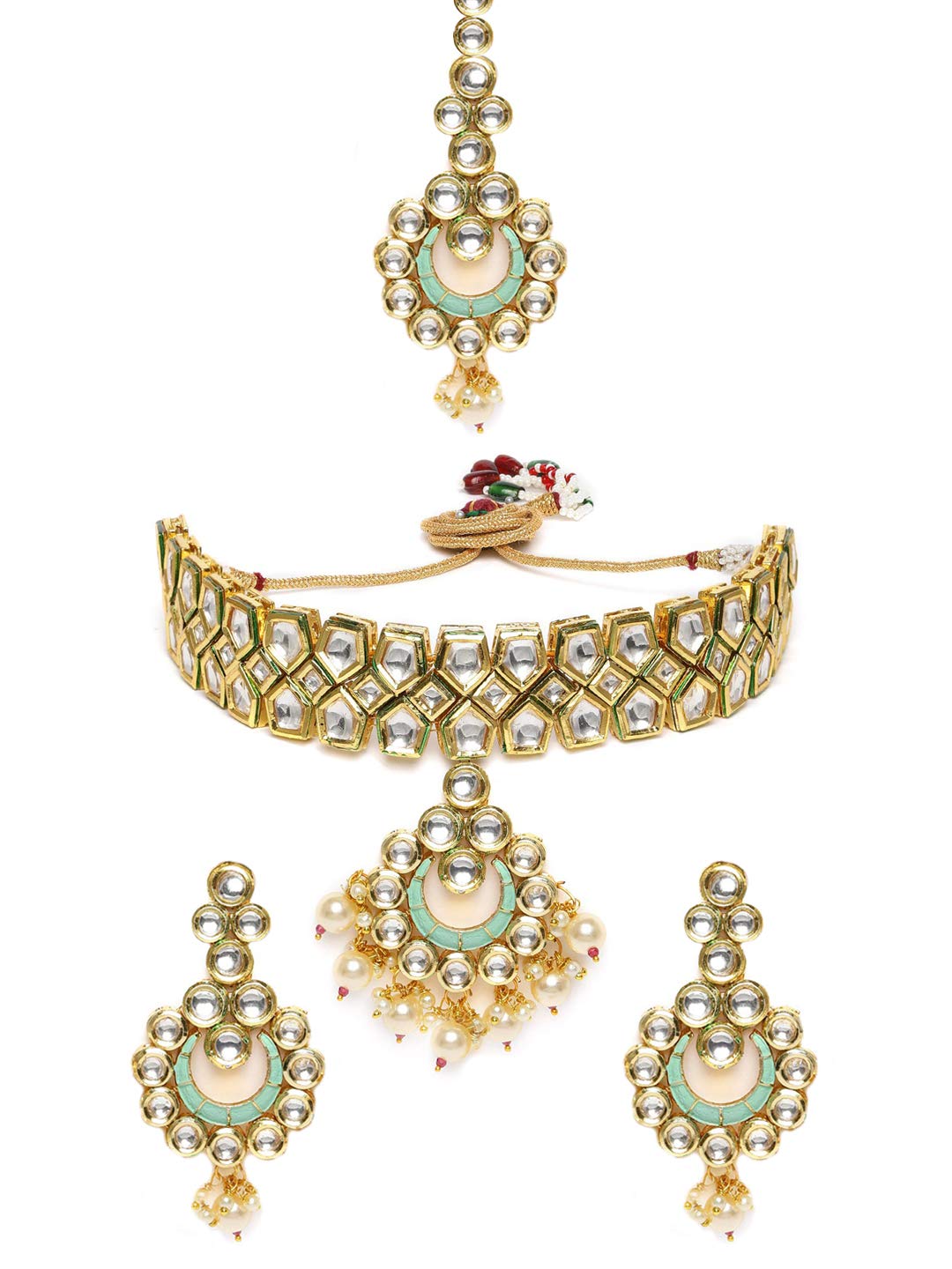 ZAVERI PEARLS Pastel Green Meenakari Bridal Kundan Necklace Earring & Maangtikka Set For Women-ZPFK9963 (B08V1L731X) Amazon Price History, Amazon Price Tracker
