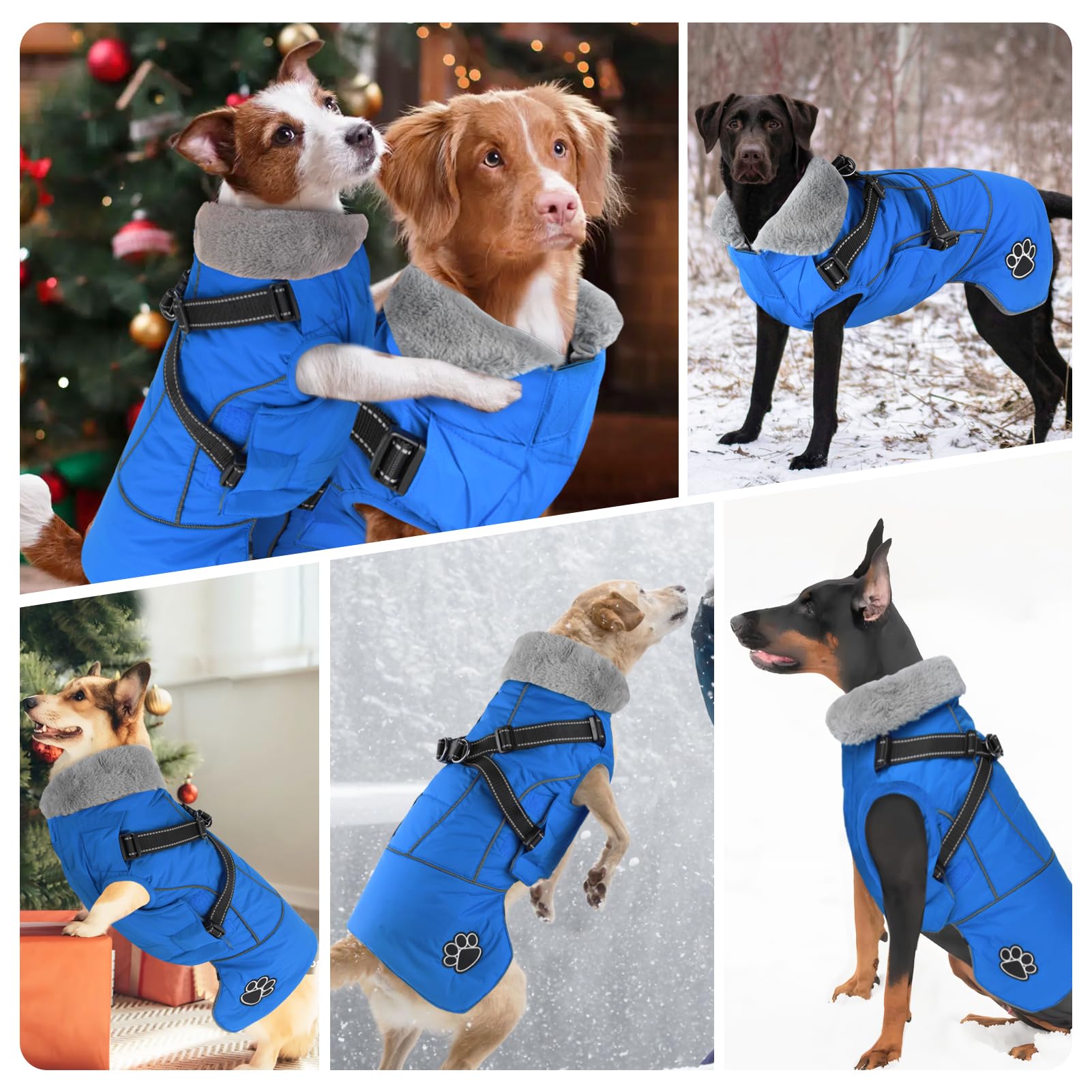 Doglay Chaqueta para perro con arnés, chaqueta reflectante cálida para perro, chaqueta impermeable para clima frío, chaqueta de forro polar ajustable para perros pequeños, medianos y grandes
