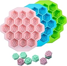 3PCS Silicone Molds Bee Honeycomb, LIOUCBD Non-Stick Chocolate Molds, 19 Cavities Cake Baking Moulds Food Grade Silicone Baking Molds for Candy, Jelly, Ice Cube, Soap (Pink, Blue, Green)