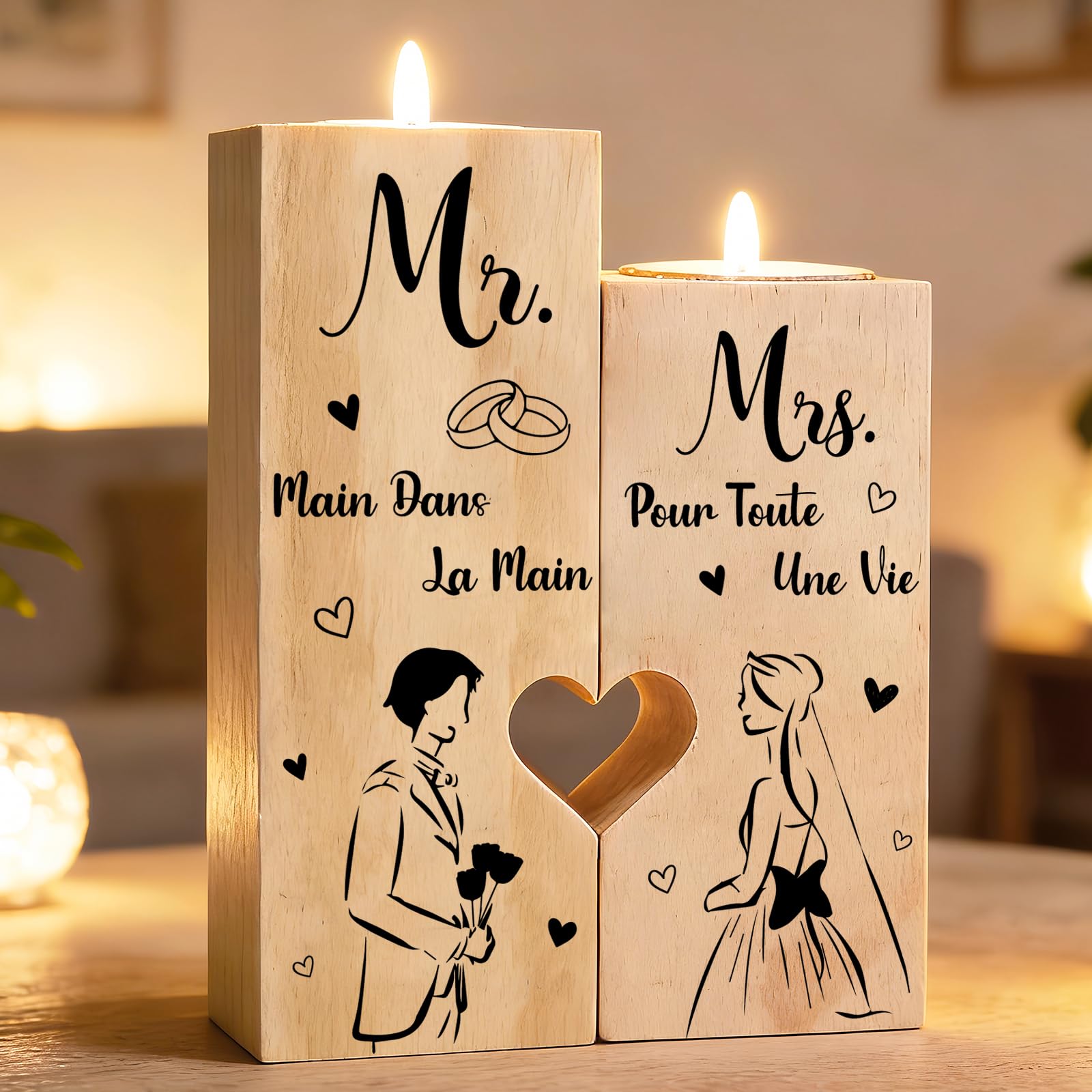 Cadeau Mariage, Cadeau de Mariage Personnalisé - Mr Mrs Candélabre en Bois, Cadeau Couple, Cadeaux pour Mariée Et Le Marié, Idée Cadeau Anniversaire Mariage, Fiançailles