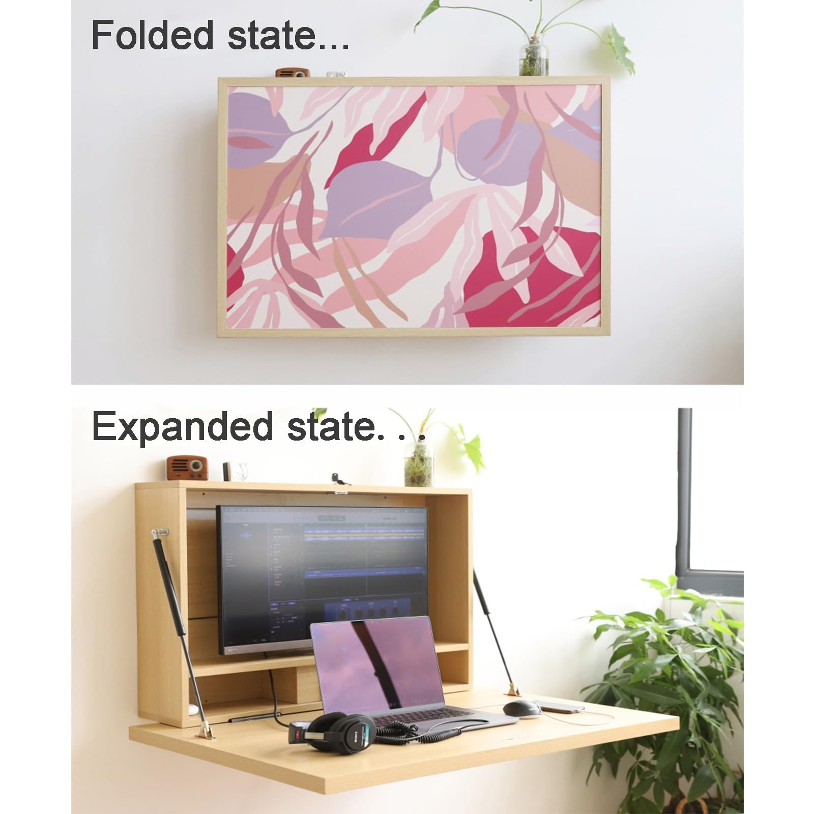 Mesa Plegable Montada En La Pared con Puertas De Salida Y Puertos USB con Compartimentos De Almacenamiento Multifuncionales para La Estación De Trabajo De La Computadora Portátil
