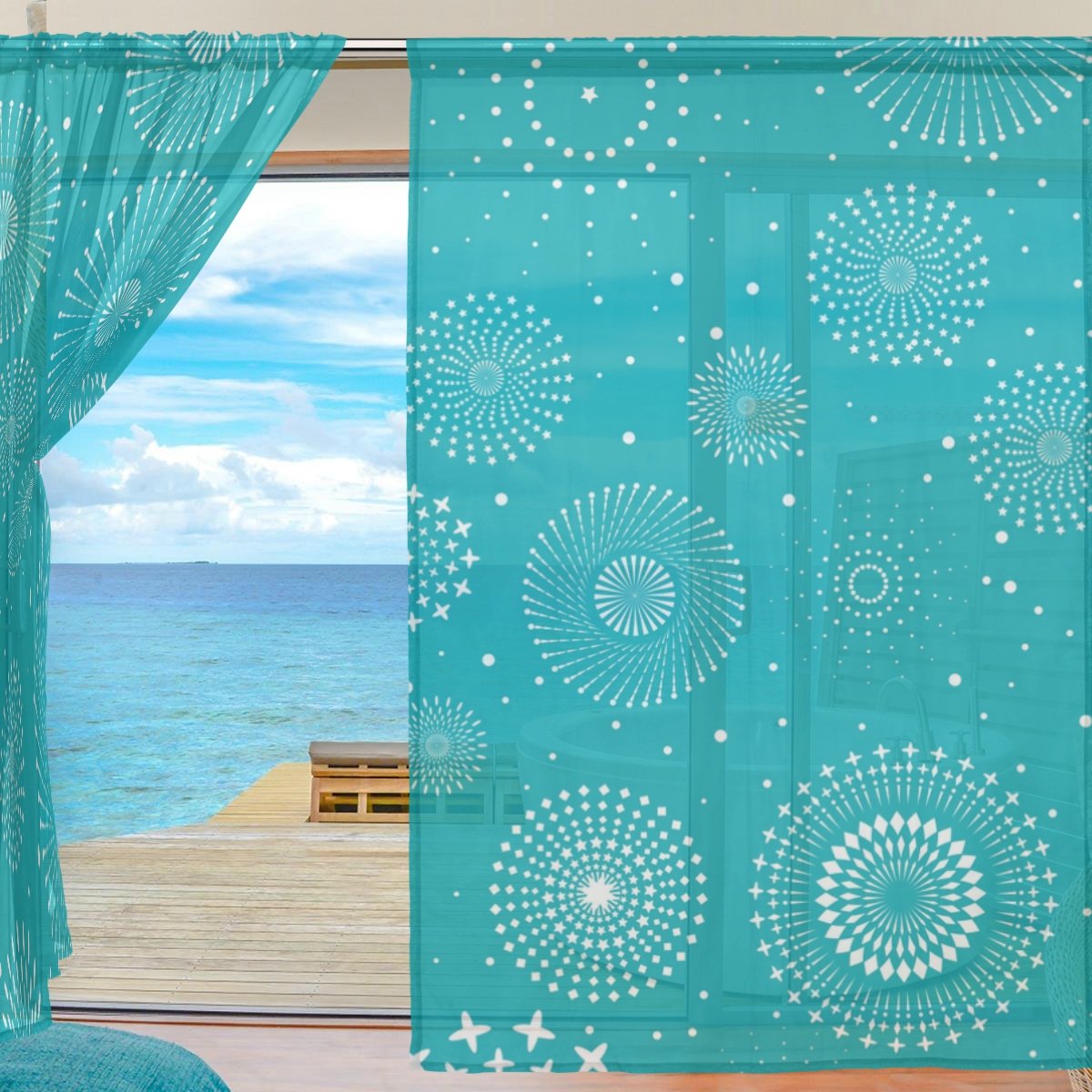 購入額33600円　花火模様カーテン　遮光 Amazon｜旅立の店 カーテン レースカーテン 花 花火柄 半遮光